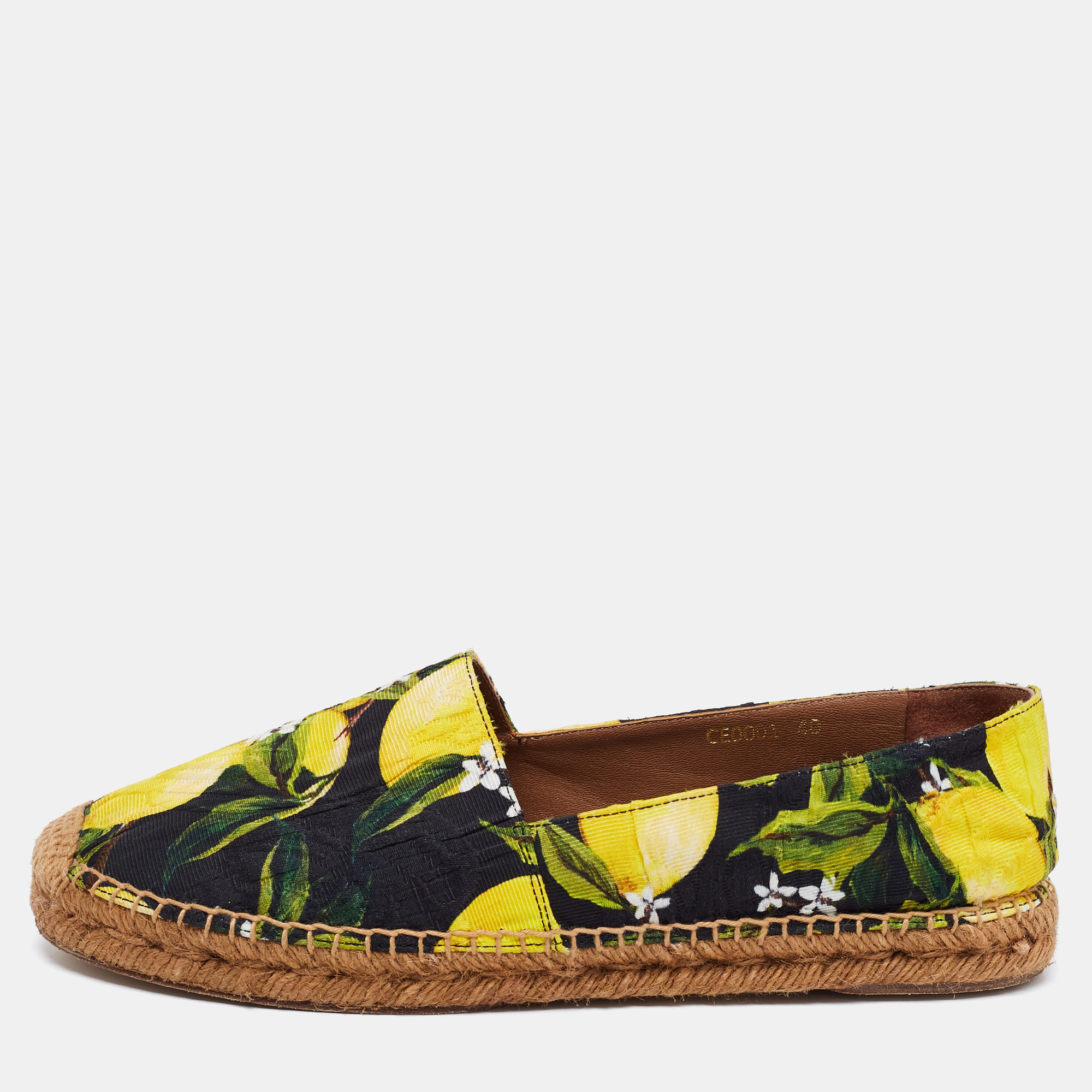 Dolce & Gabbana Multicolor Lemon Print Fabric Platform Espadrille Flats Size 40