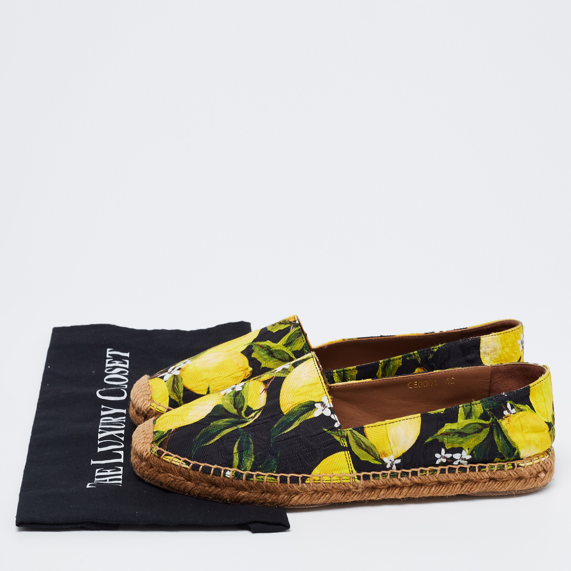 Dolce & Gabbana Multicolor Lemon Print Fabric Platform Espadrille Flats Size 40