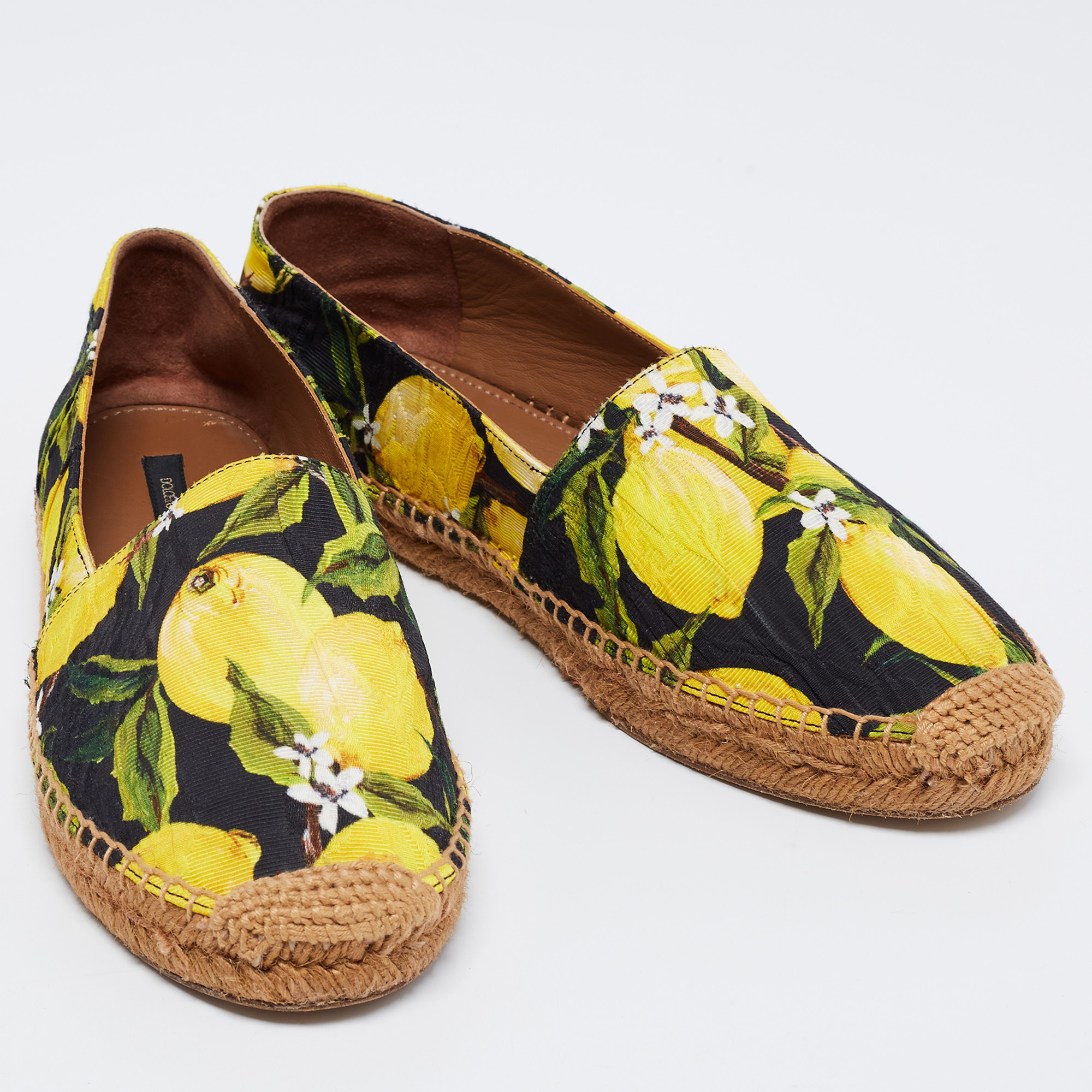 Dolce & Gabbana Multicolor Lemon Print Fabric Platform Espadrille Flats Size 40