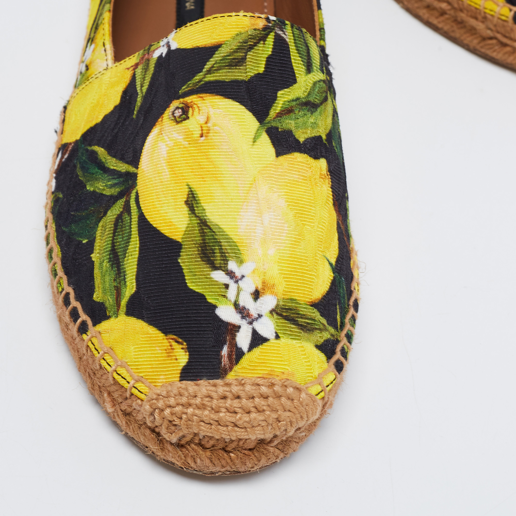 Dolce & Gabbana Multicolor Lemon Print Fabric Platform Espadrille Flats Size 40