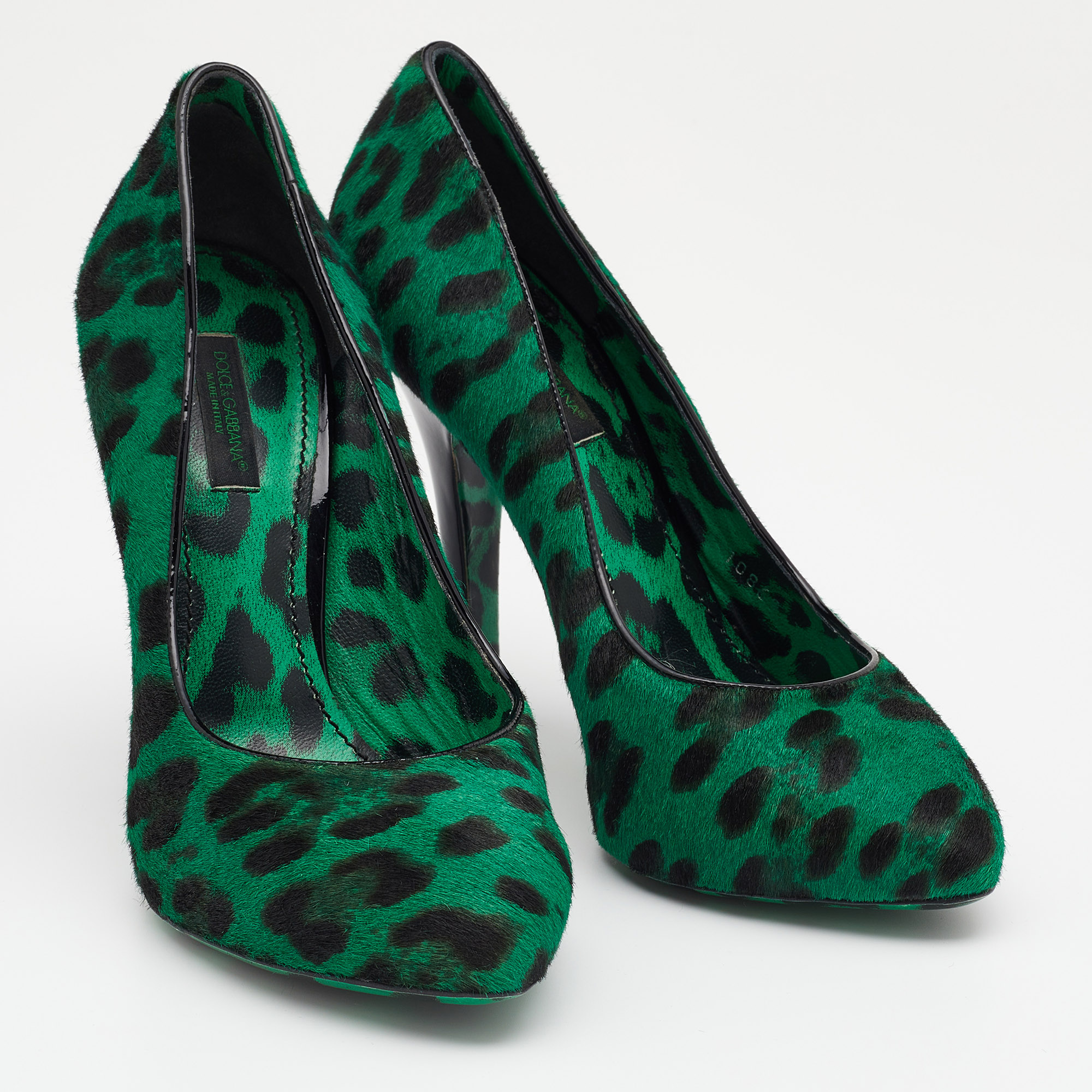 Dolce & Gabbana Green/Black Leopard Print Calf Hair Pumps Size 36.5