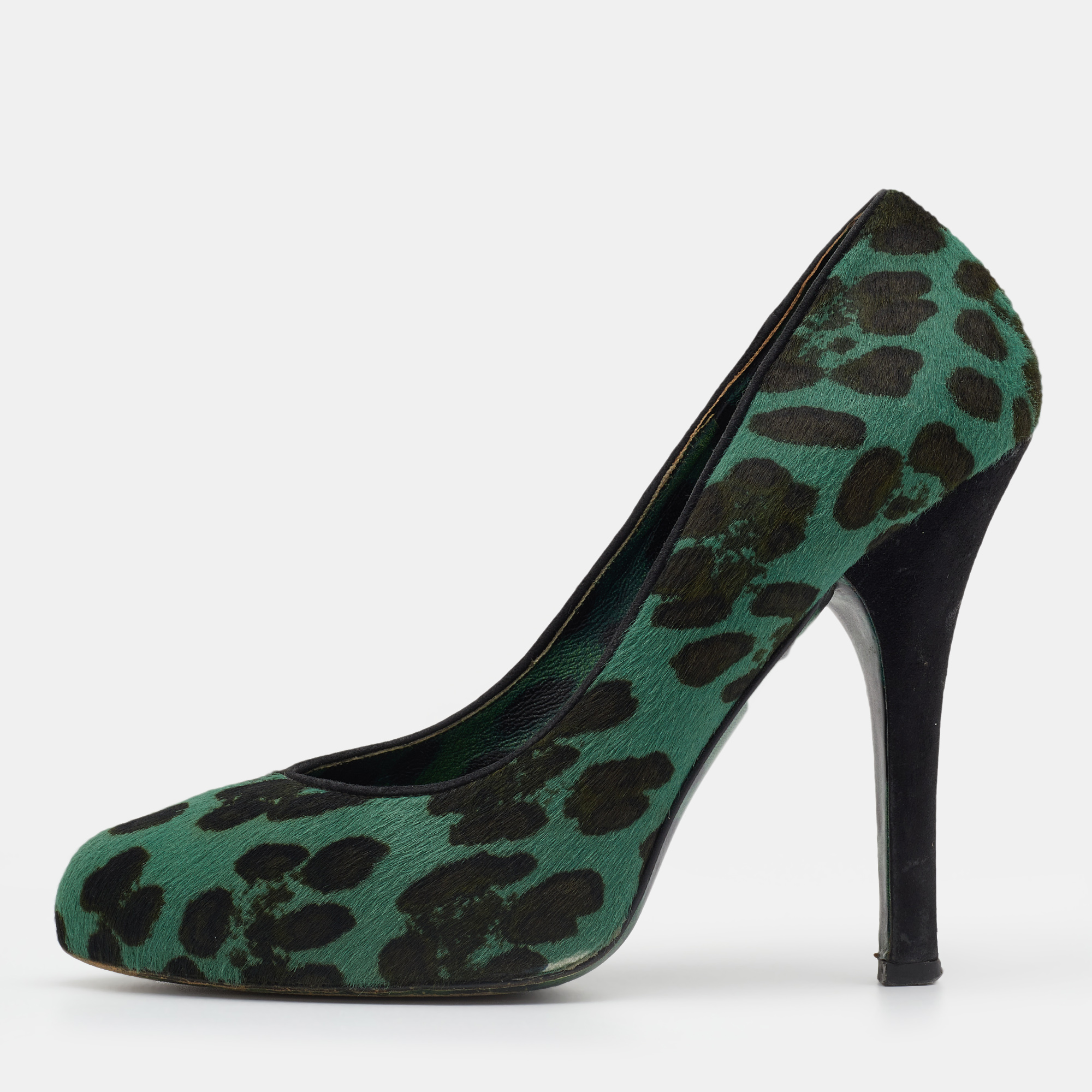 Dolce & gabbana green/black leopard print calf hair platform pumps size 37