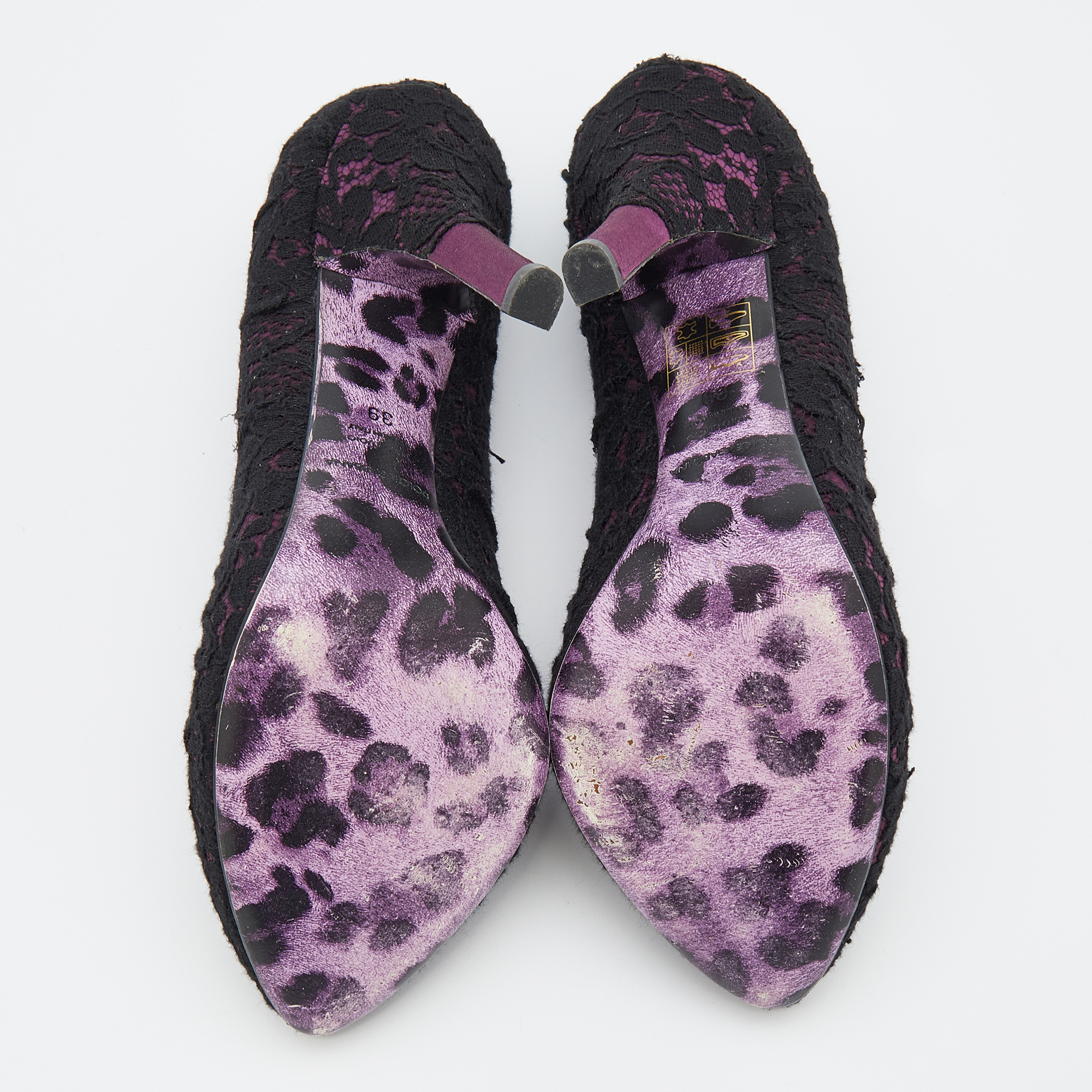 Dolce & Gabbana Purple/Black Lace And Satin Platform Pumps Size 39