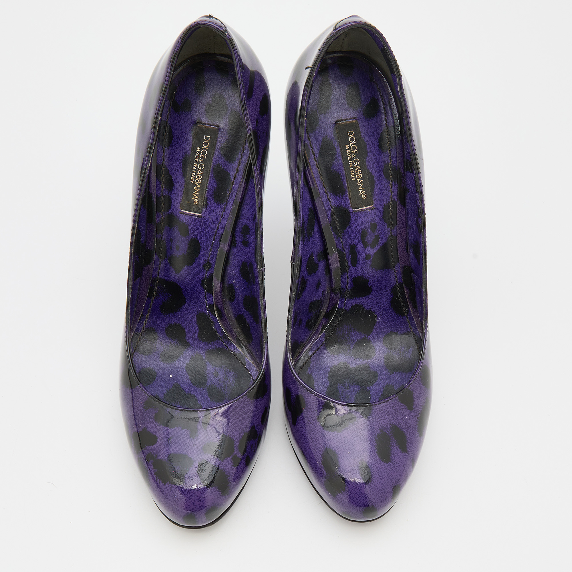 Dolce & Gabbana Purple/Black Leopard Print Patent Leather Platform Pumps Size 37