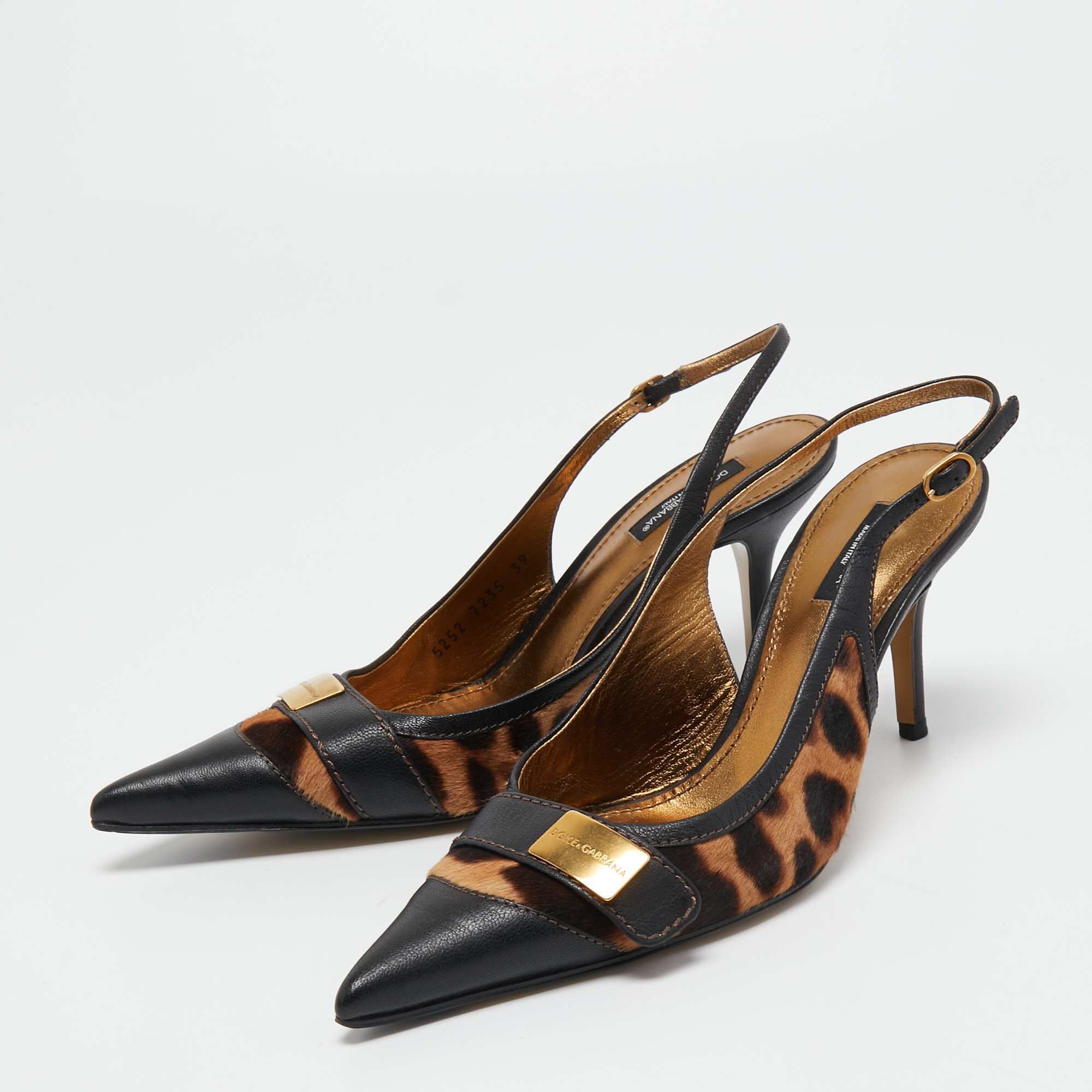 Dolce & Gabbana Black/Brown Leather and Leopard Print Calf Hair Slingback Pumps Size
Dolce & Gabbana Black/Brown Leather and Leopard Print Calf Hair Slingback Pumps Size