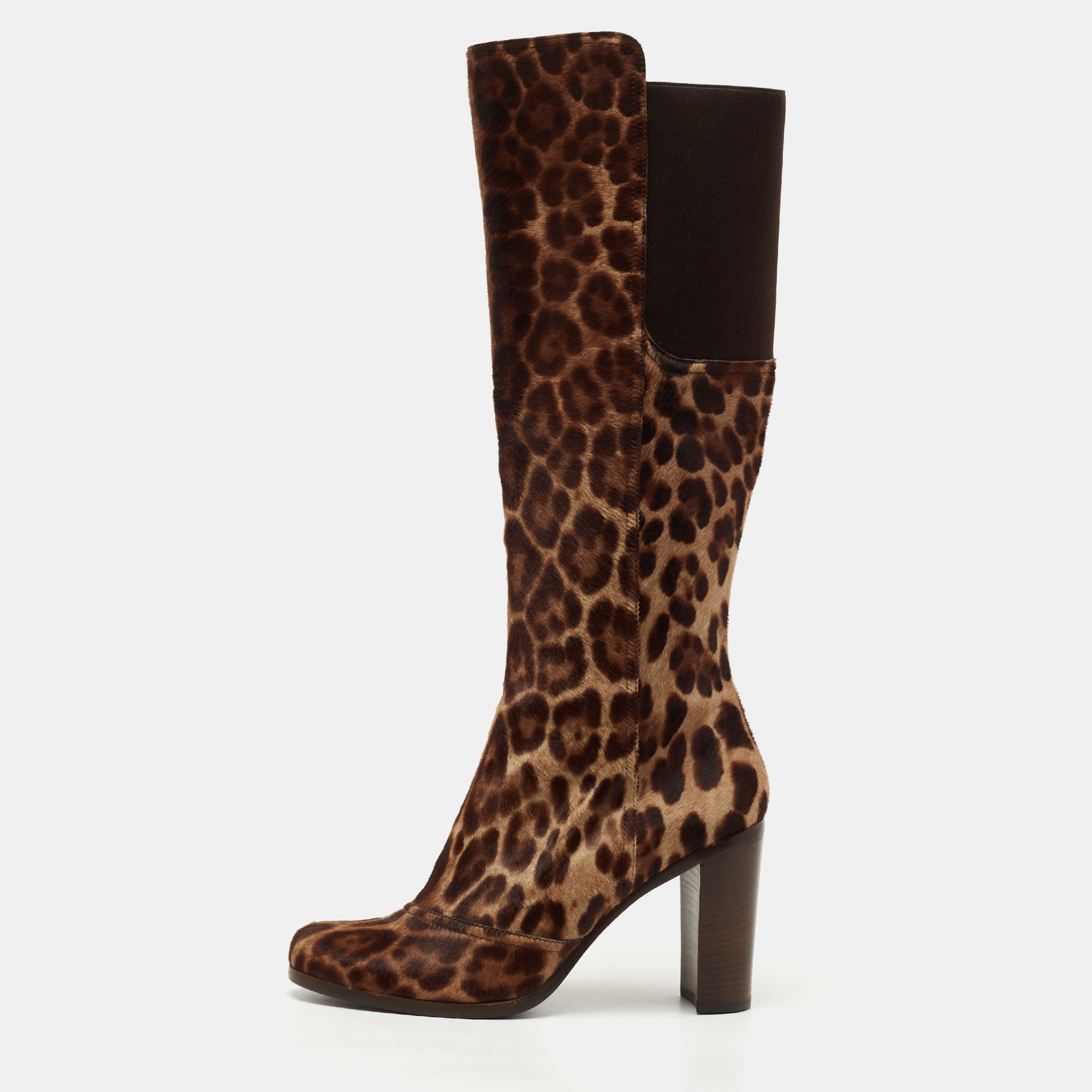 Dolce & gabbana brown leopard print suede knee length boots size 40