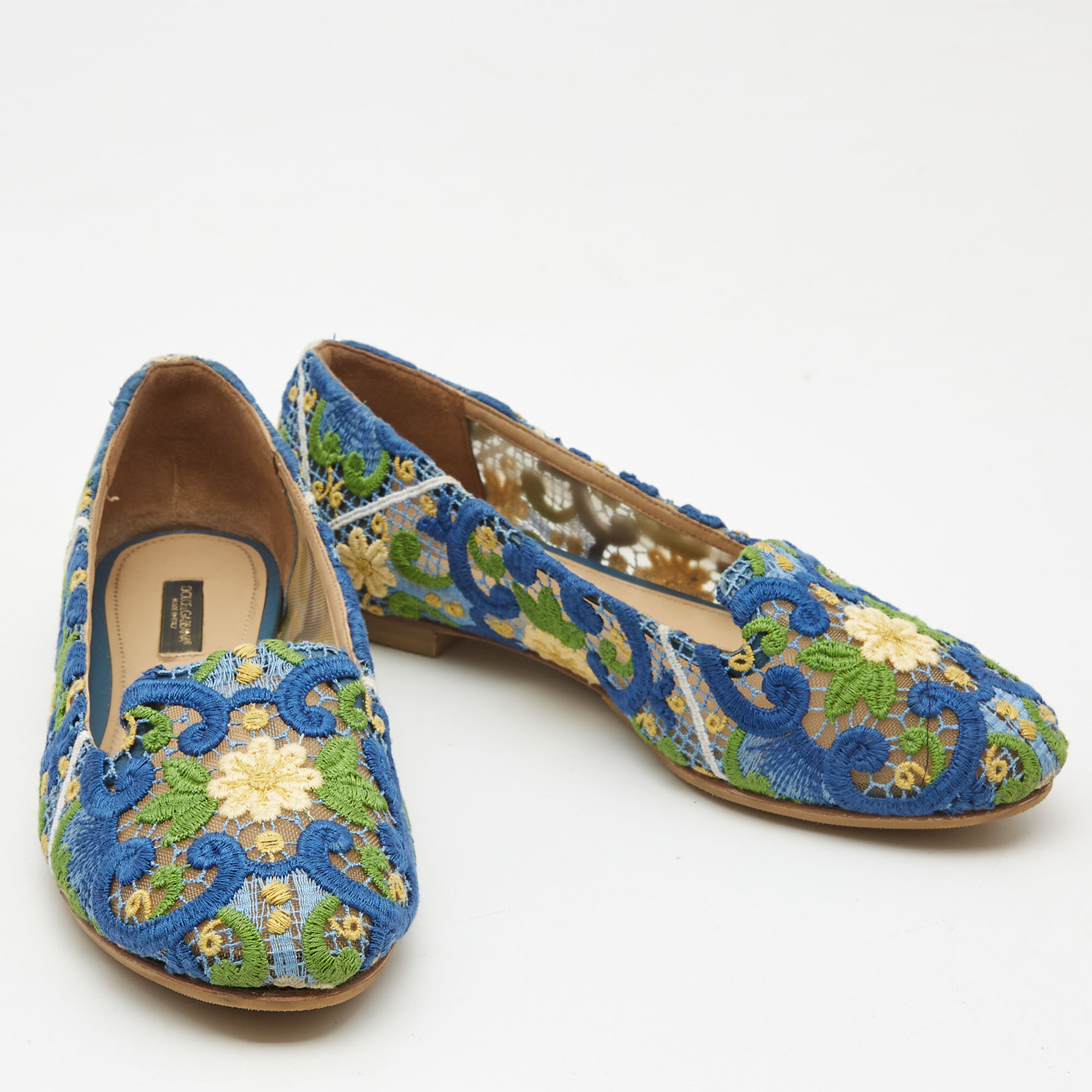 Dolce & Gabbana Tricolor Floral Lace Smoking Slippers Size 37