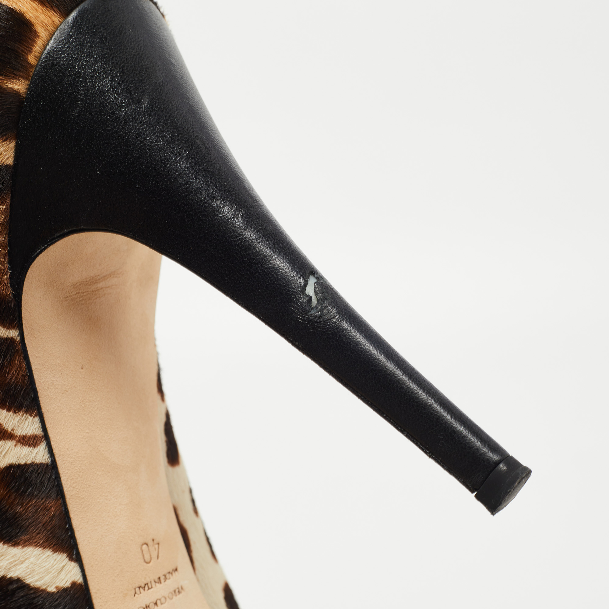 Dolce & Gabbana Beige/Brown Leopard Print Pony Hair Bow Peep Toe Pumps Size 40