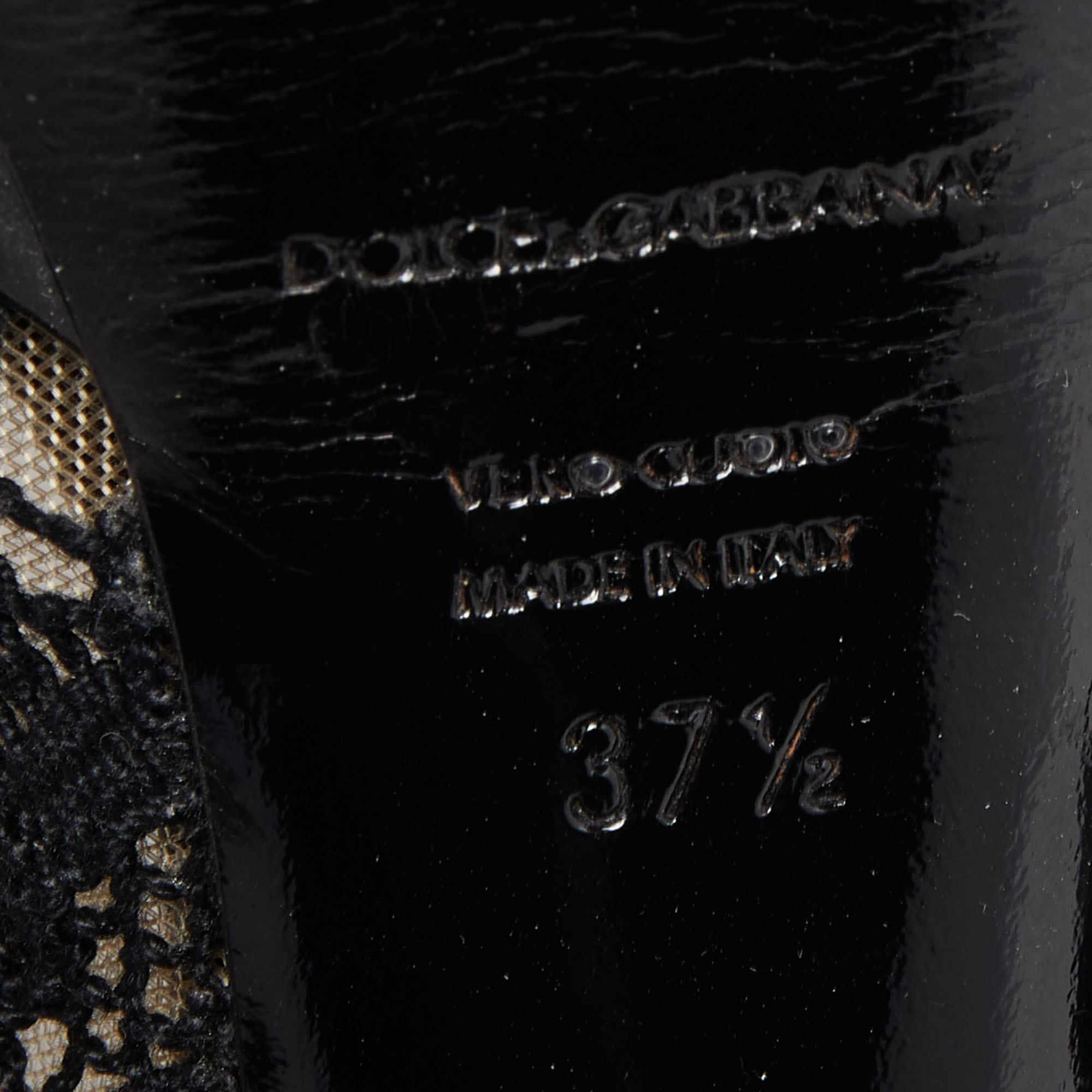Dolce & Gabbana Black Lace Peep Toe Platform Slingback Pumps Size 37.5