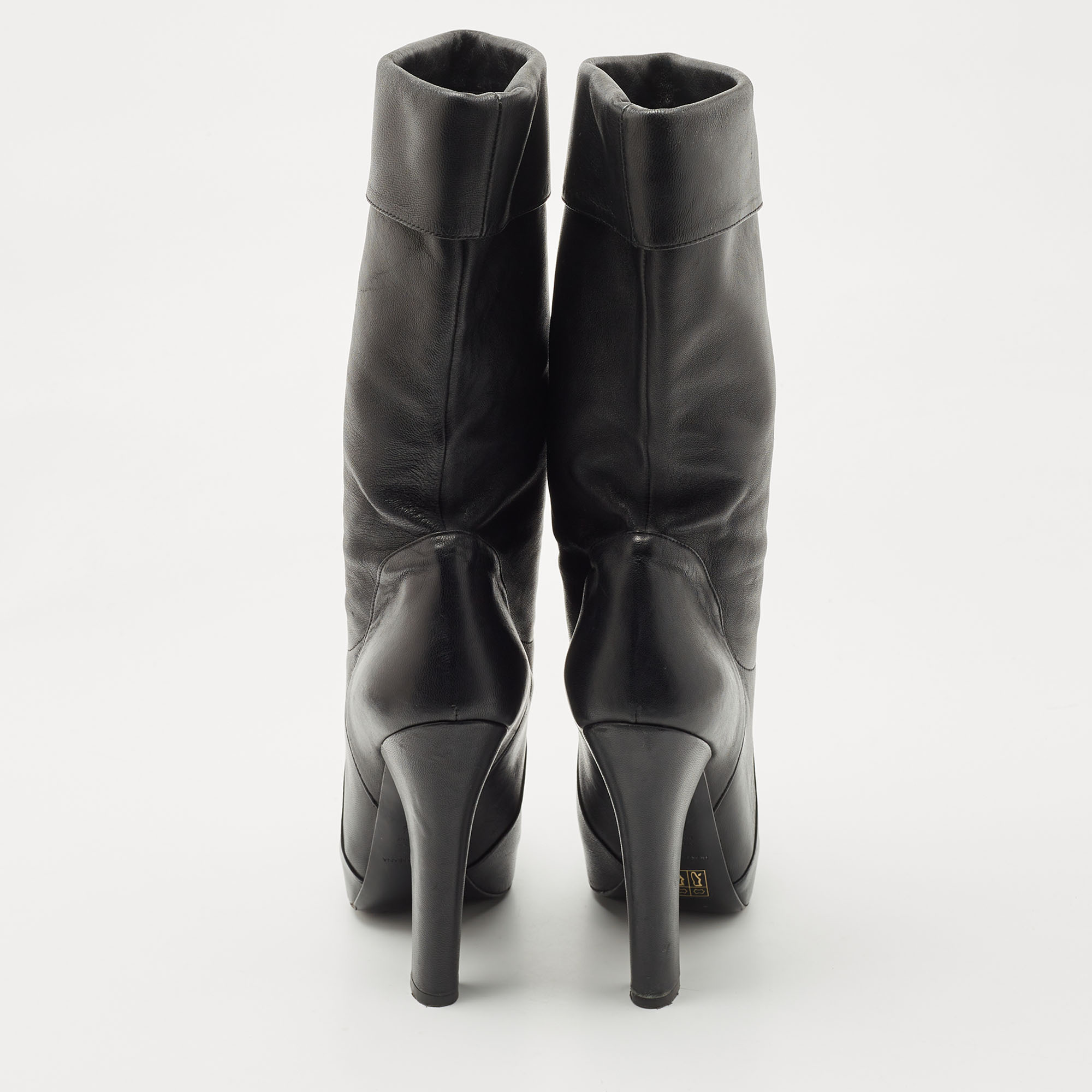 Dolce & Gabbana Black Leather Calf Length Boots Size 37.5