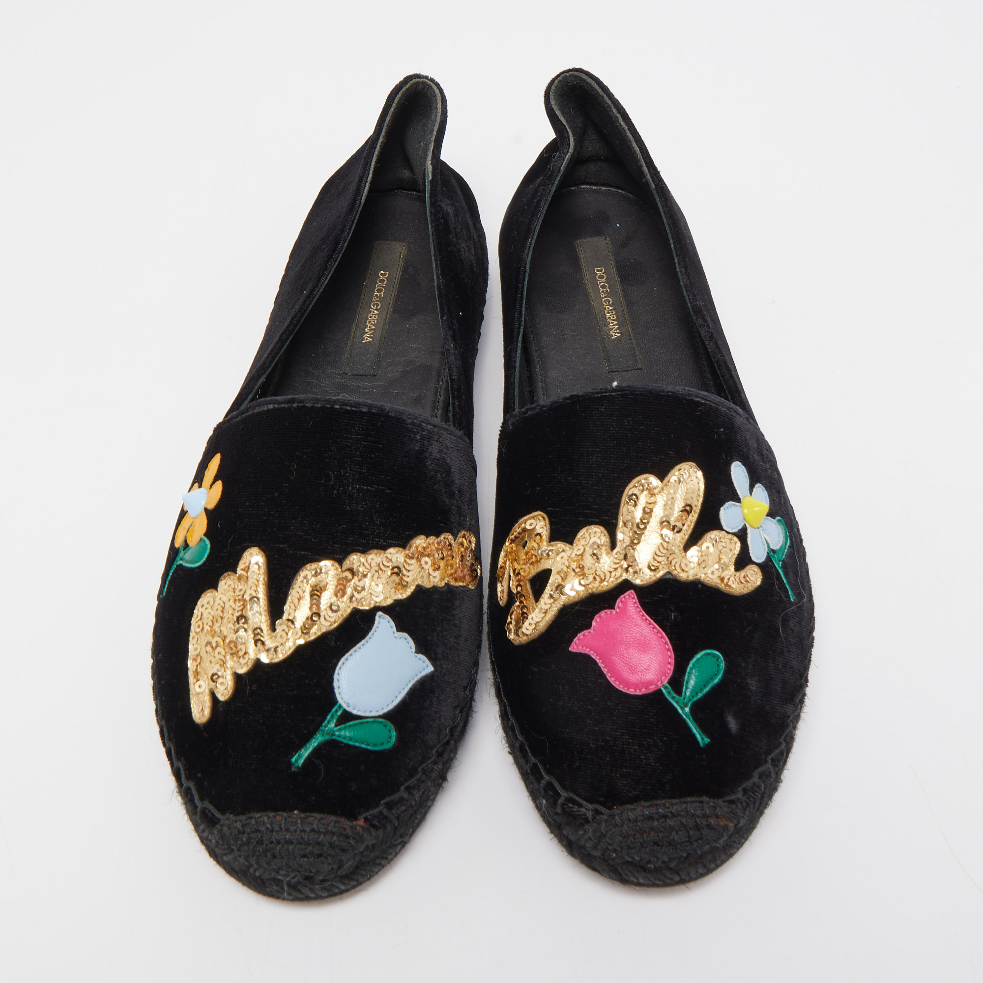 Dolce & Gabbana Black Velvet Mama Bella Espadrilles Size 38