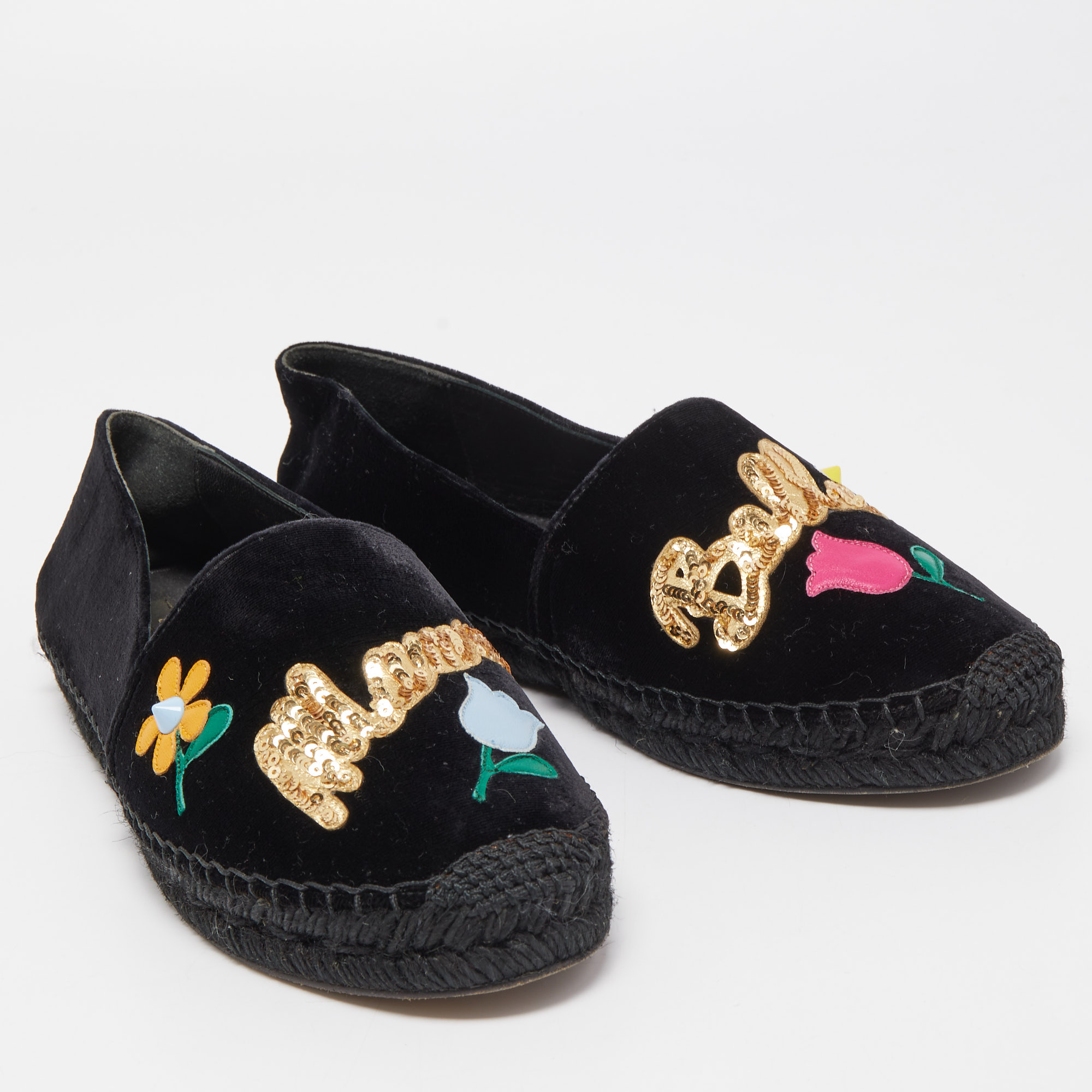 Dolce & Gabbana Black Velvet Mama Bella Espadrilles Size 38