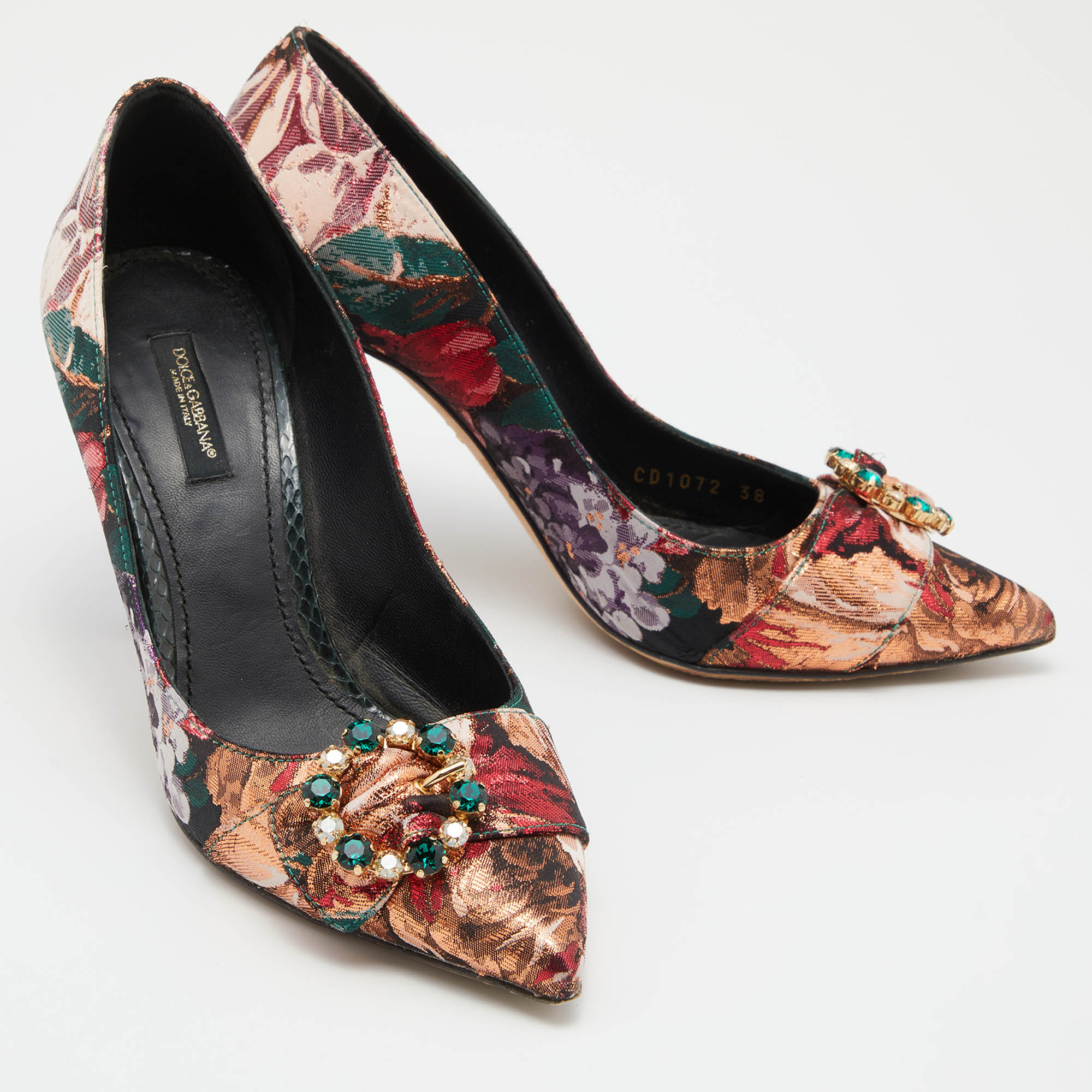 Dolce & Gabbana Multicolor Floral Fabric And Water Snake Leather Crystal Embellished Bellucci Pumps Size 38
