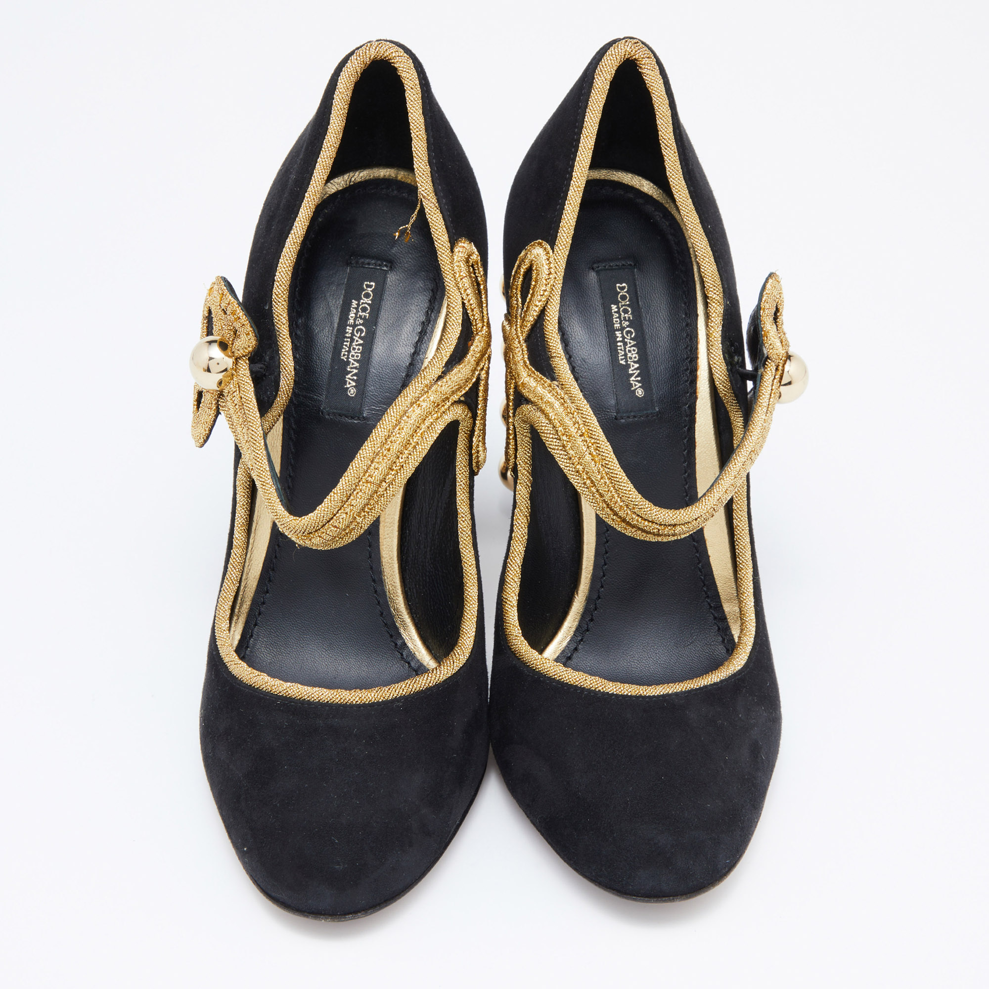 Dolce & Gabbana Black/Gold Suede Military Vally Pumps Size 37