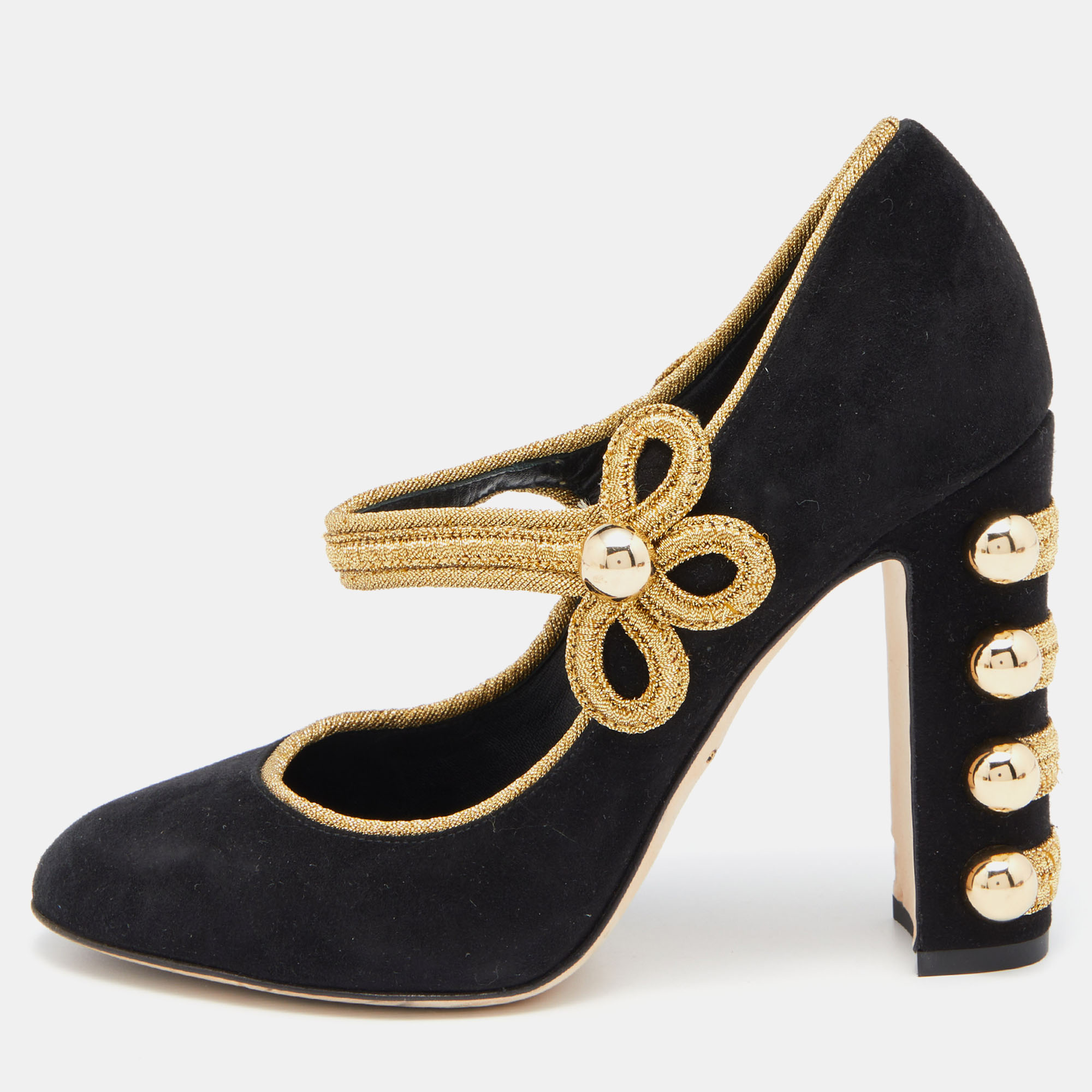 

Dolce & Gabbana Black/Gold Suede Military Vally Pumps Size
