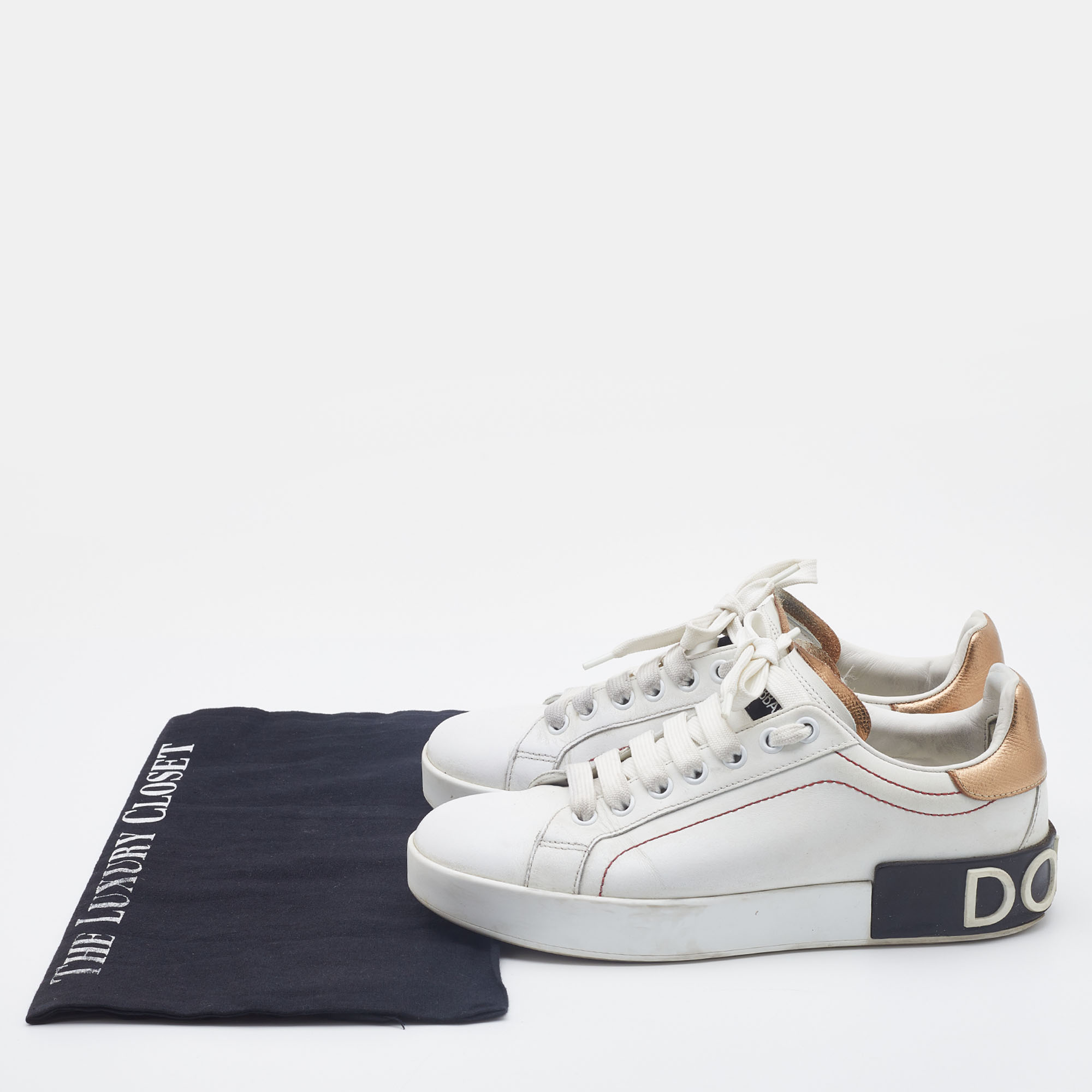 Dolce & Gabbana White Leather Portofino Low Top Sneakers Size 36