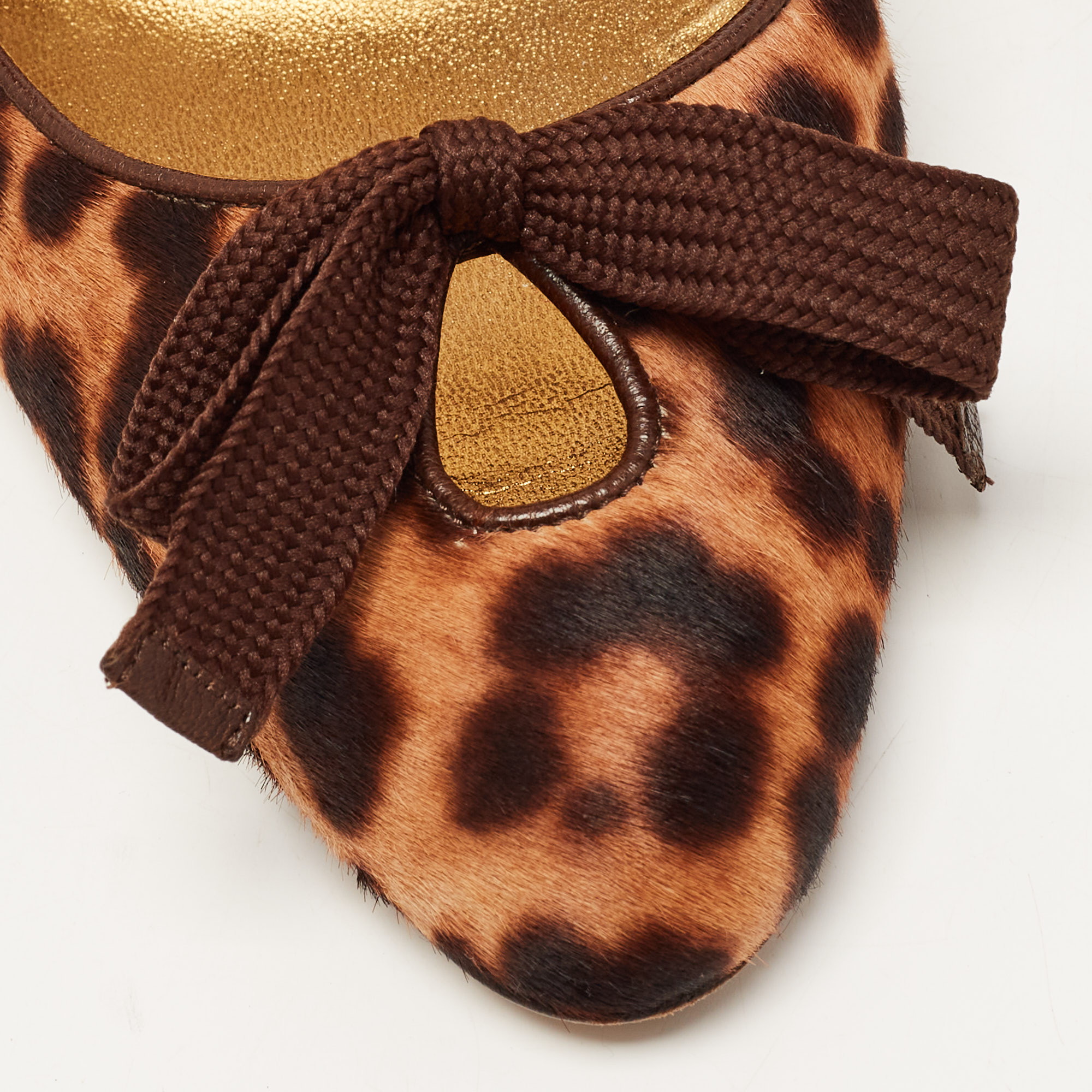 Dolce & Gabbana Two Tone Leopard Print Calf Hair Bow Slingback Pumps Size 38.5