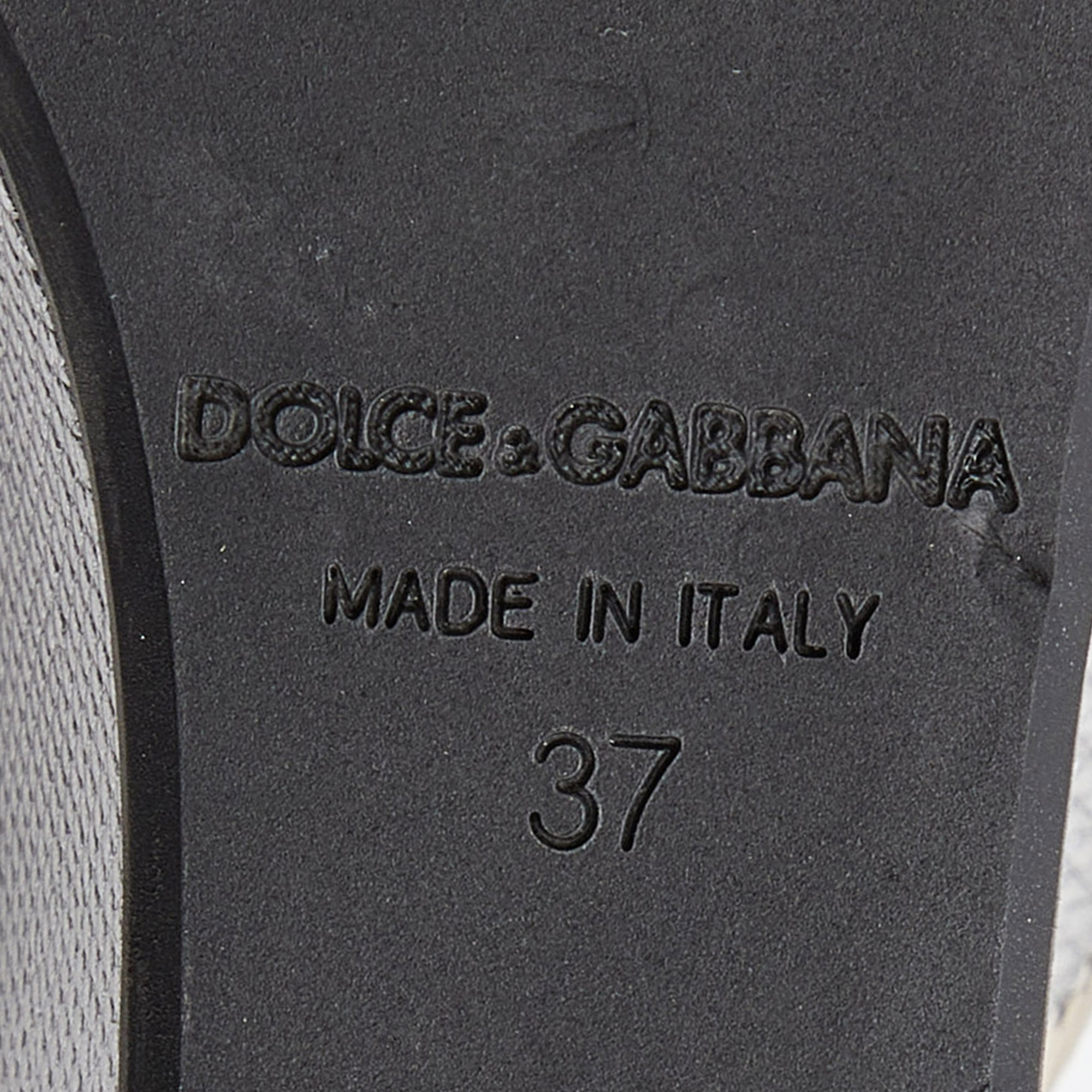 Dolce & Gabbana Silver Embossed Lizard Leather Peep Toe Mules Size 37