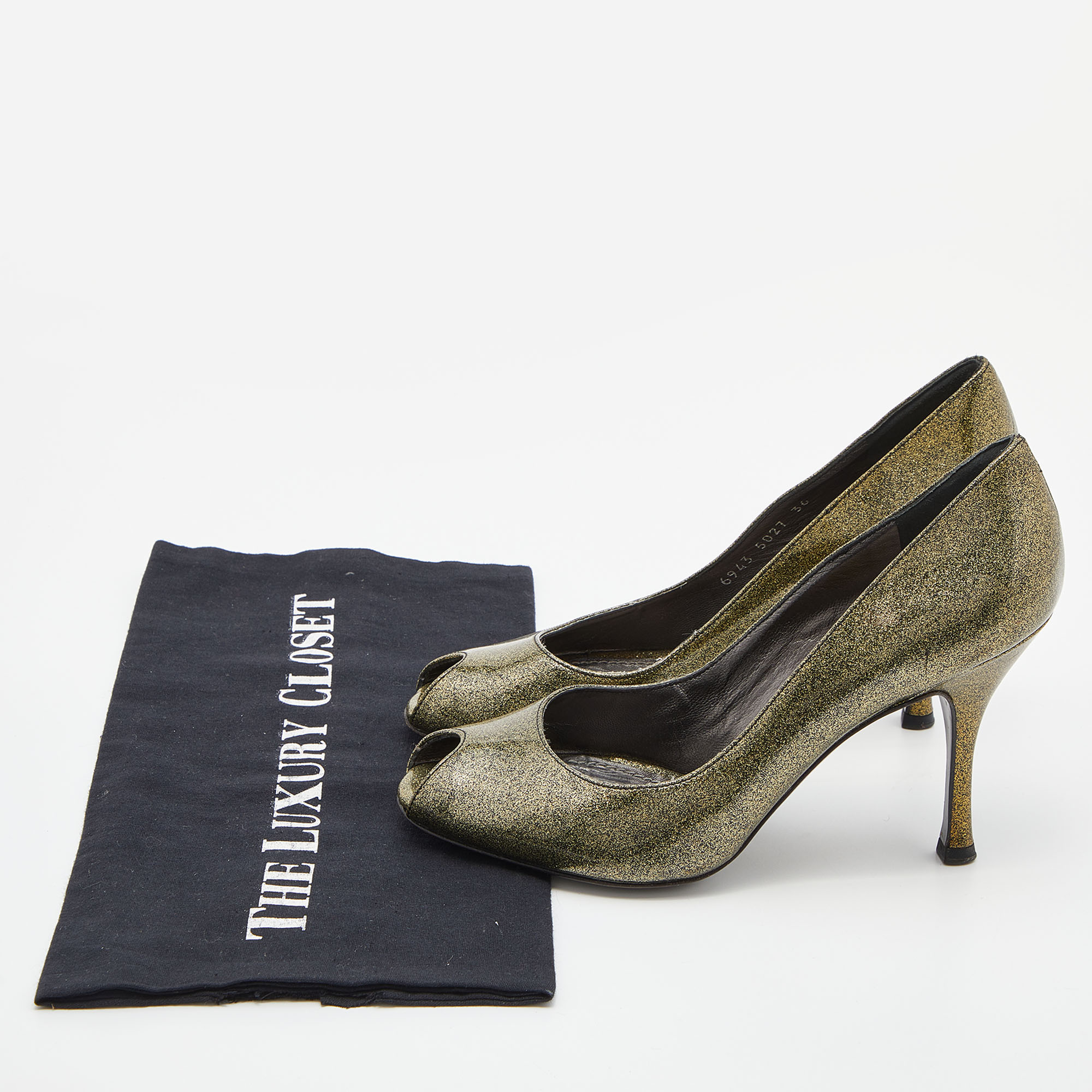 Dolce & Gabbana Olive Green Patent Leather Peep Toe Pumps Size 36