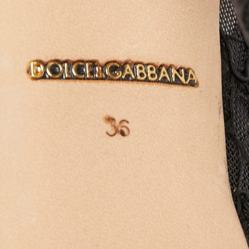 Dolce & Gabbana Black Satin And Lace Peep Toe Platform Pumps Size 36