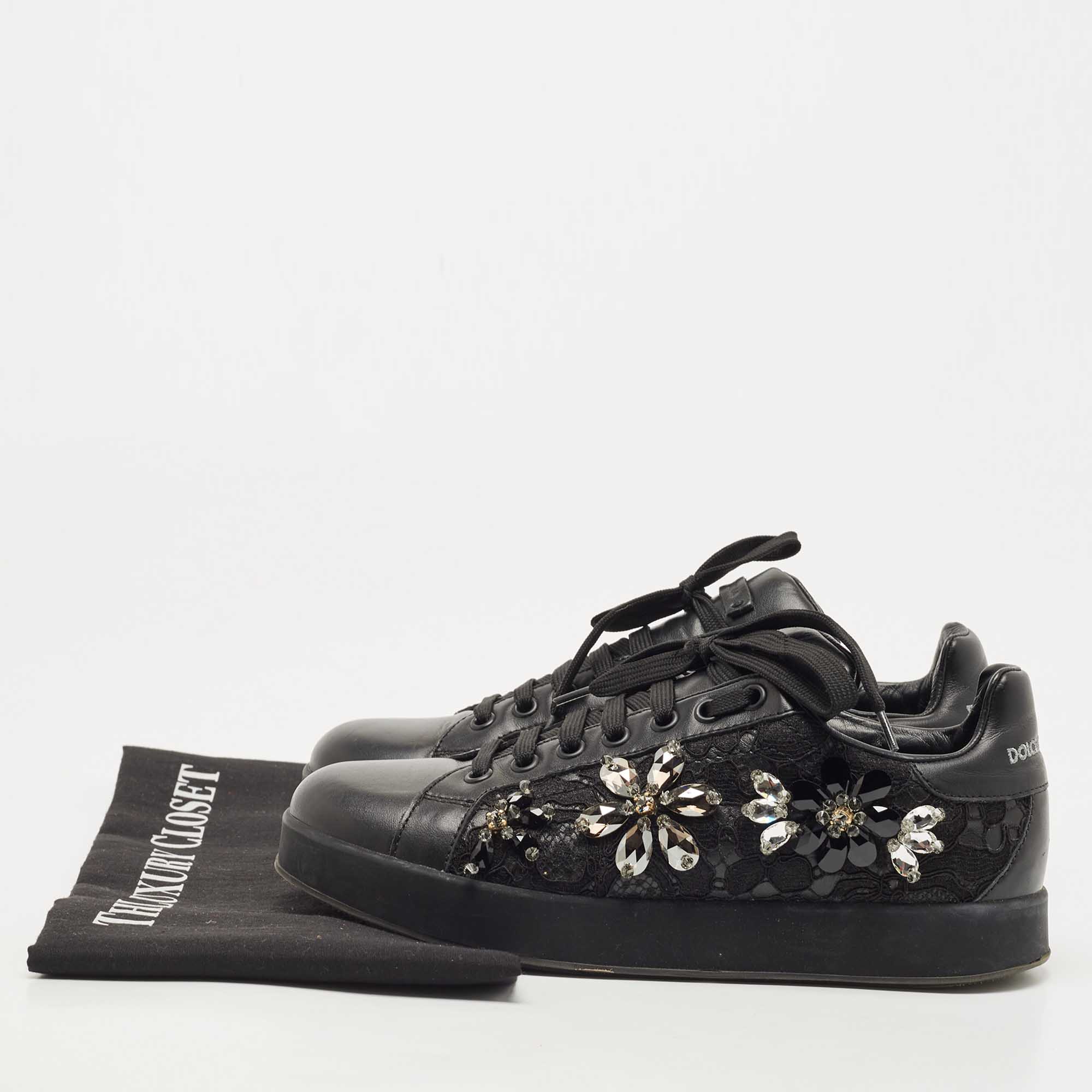Dolce & Gabbana Black Leather, Lace  Low Top Sneakers Size 37