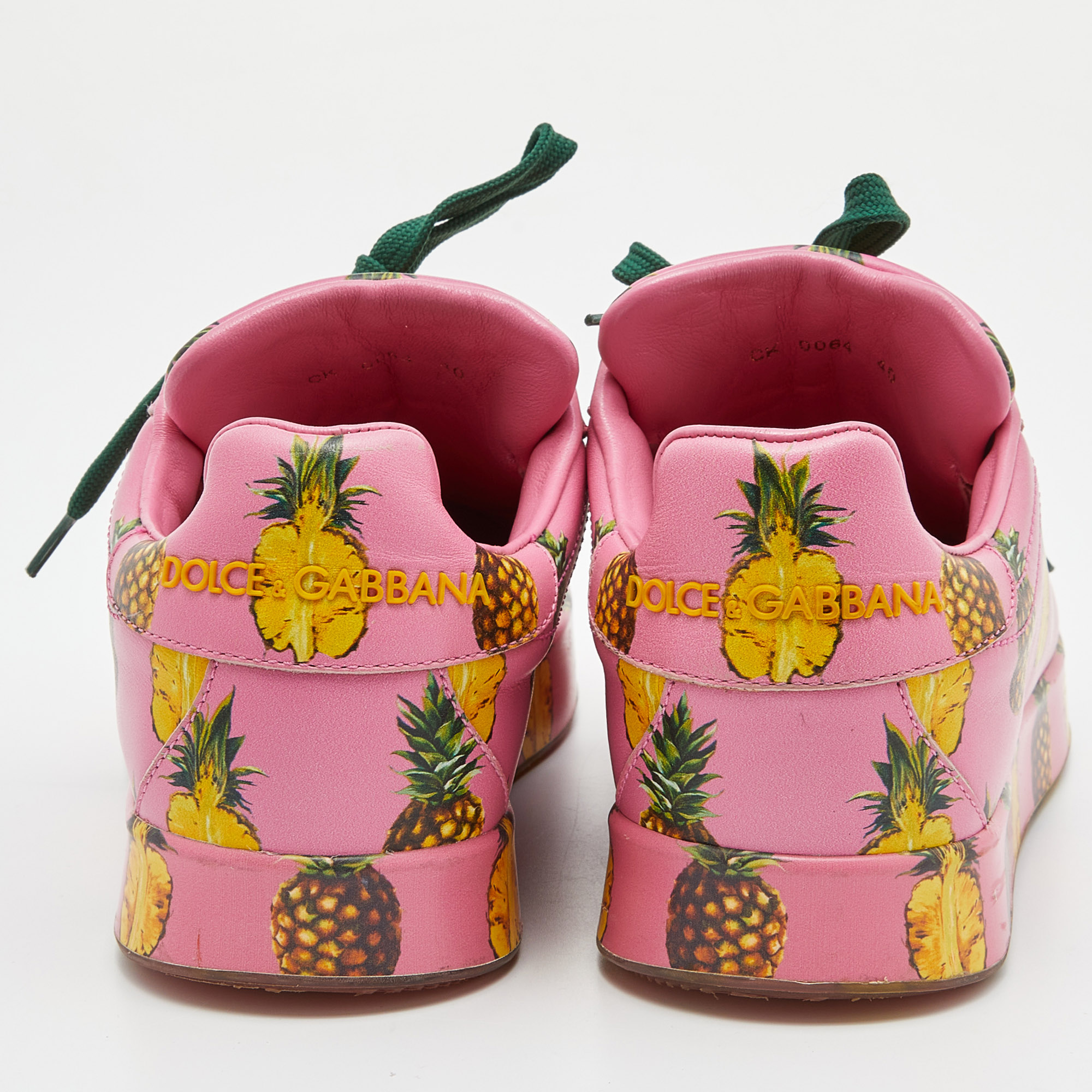 Dolce & Gabbana Pink Pineapple Print Leather Low Top Sneakers Size 40