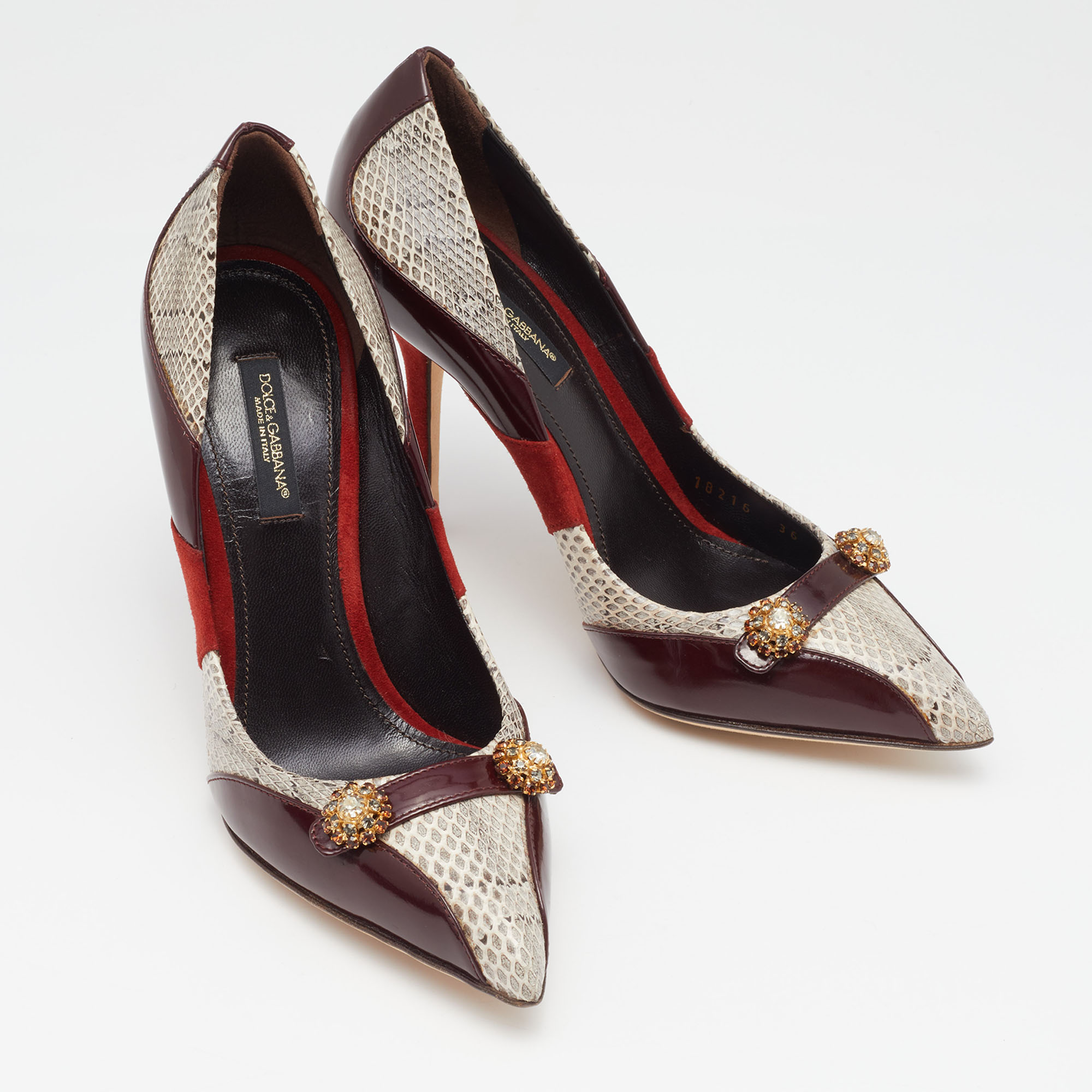 Dolce & Gabbana Tricolor Suede And Watersnake Pointed Toe Pumps Size 36