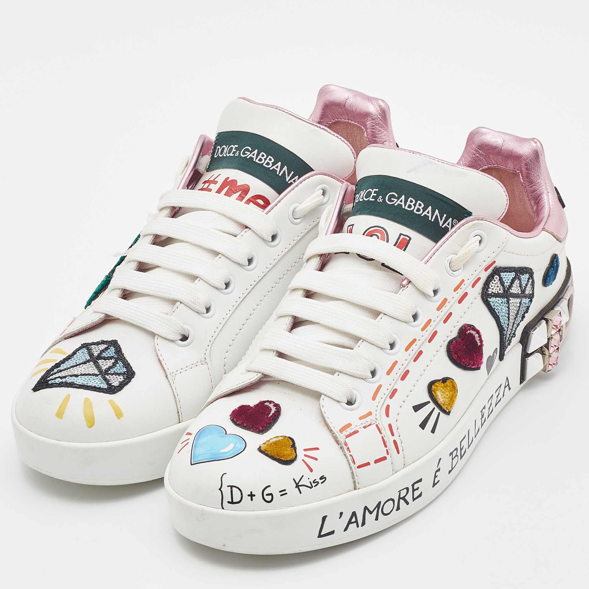 

Dolce & Gabbana White Leather Portofino Forever Queen Patch and Embroidery Sneakers Size