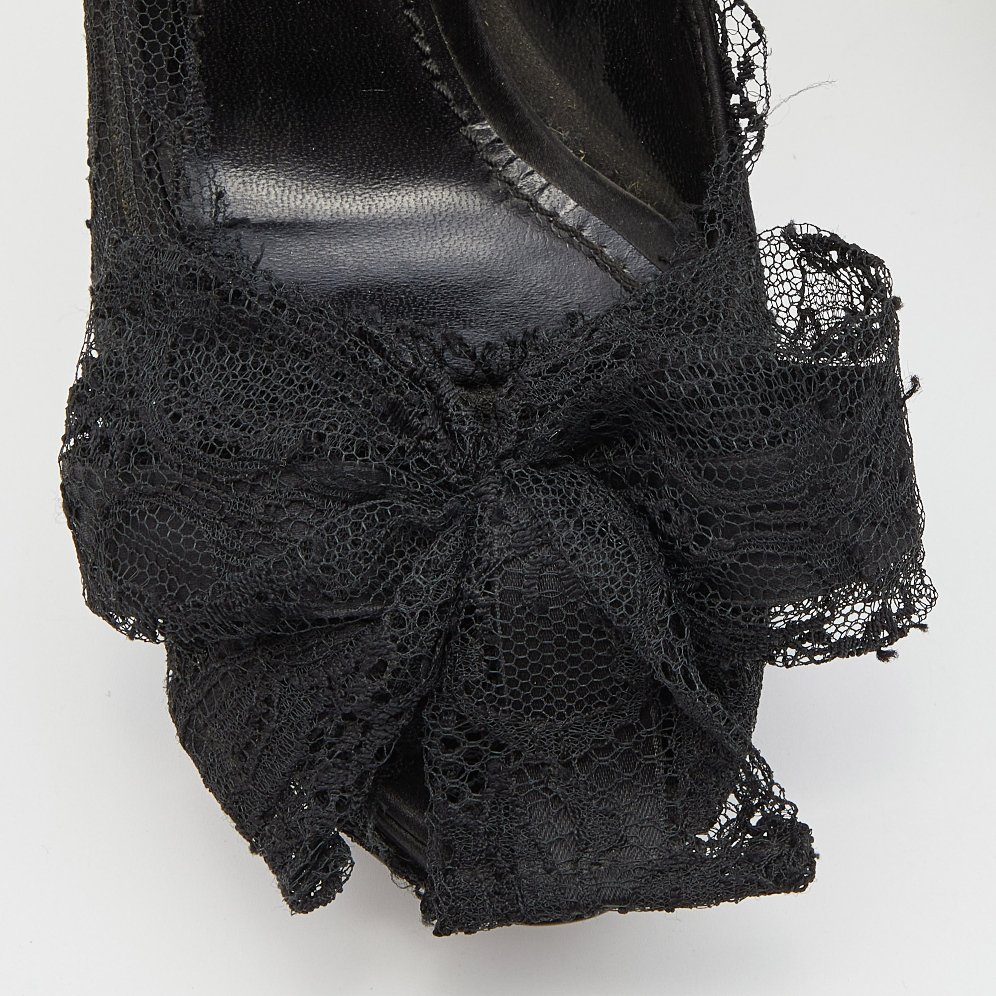 Dolce & Gabbana Black Lace Bow Peep Toe Platform Pumps Size 36