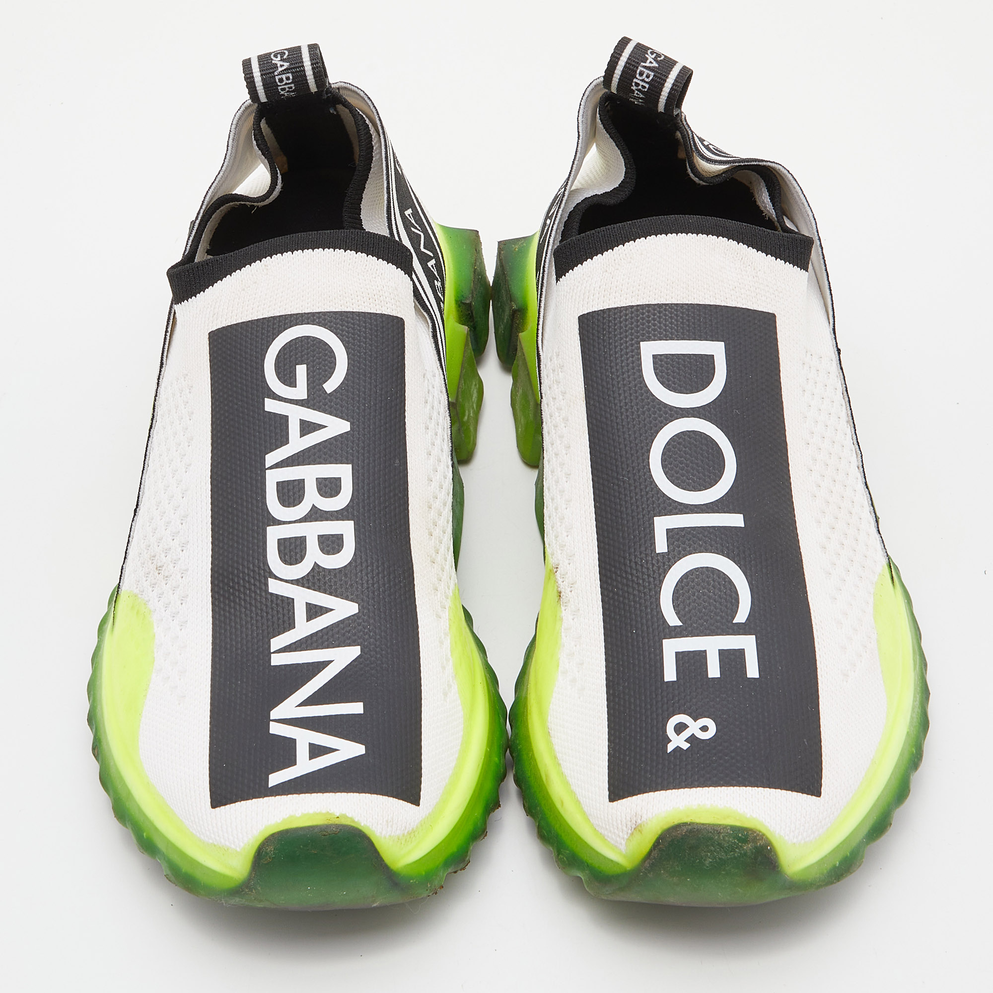 Dolce & Gabbana Neon Green/White Knit Fabric Sorrento Slip On Sneakers Size 38