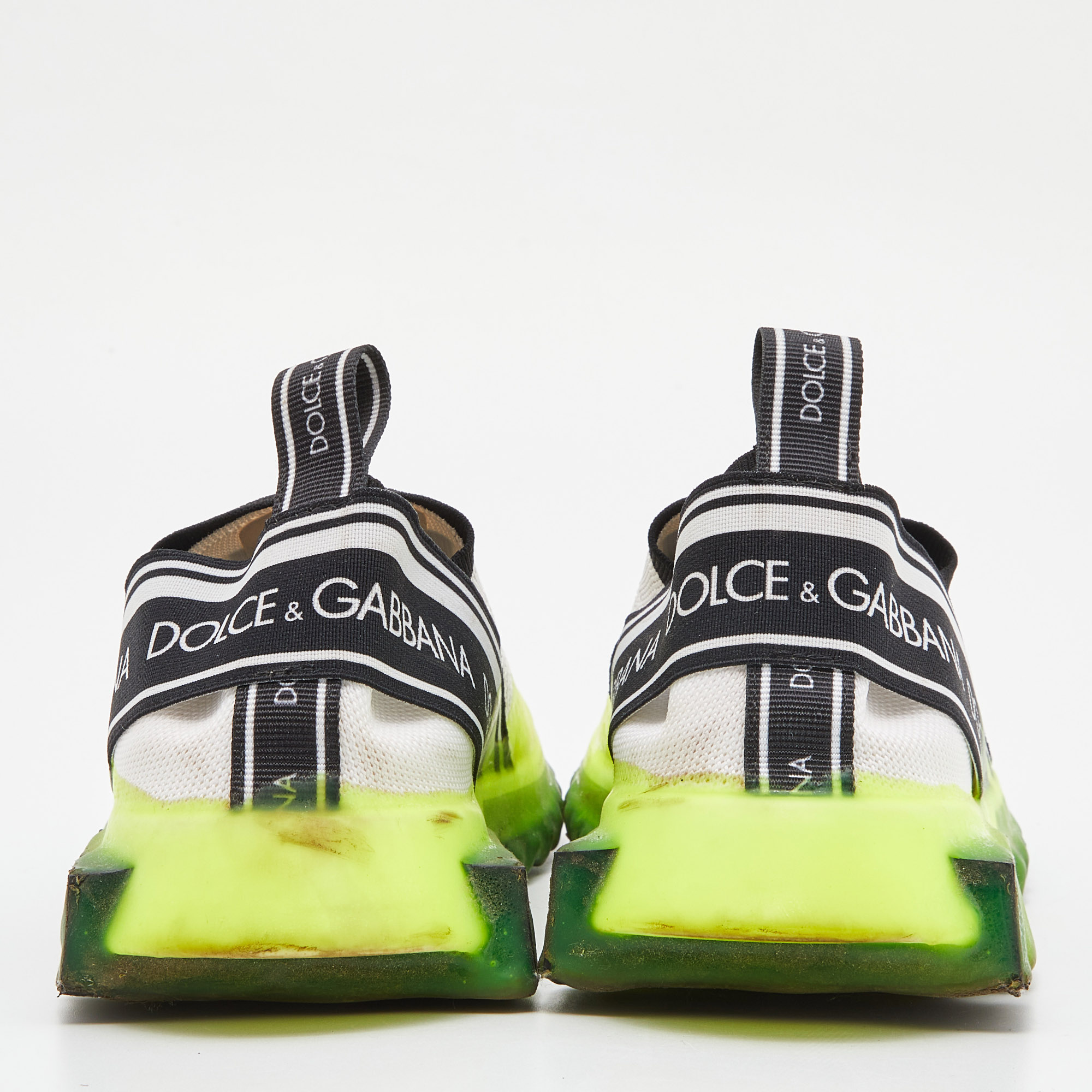 Dolce & Gabbana Neon Green/White Knit Fabric Sorrento Slip On Sneakers Size 38