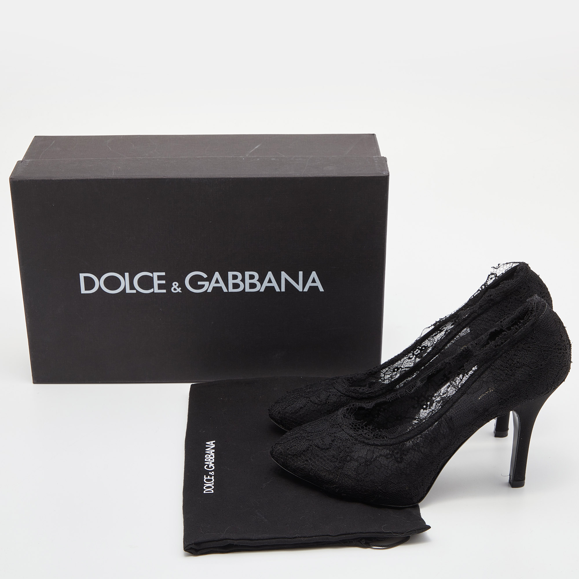 Dolce & Gabbana Black Lace And Fabric Pumps Size 39