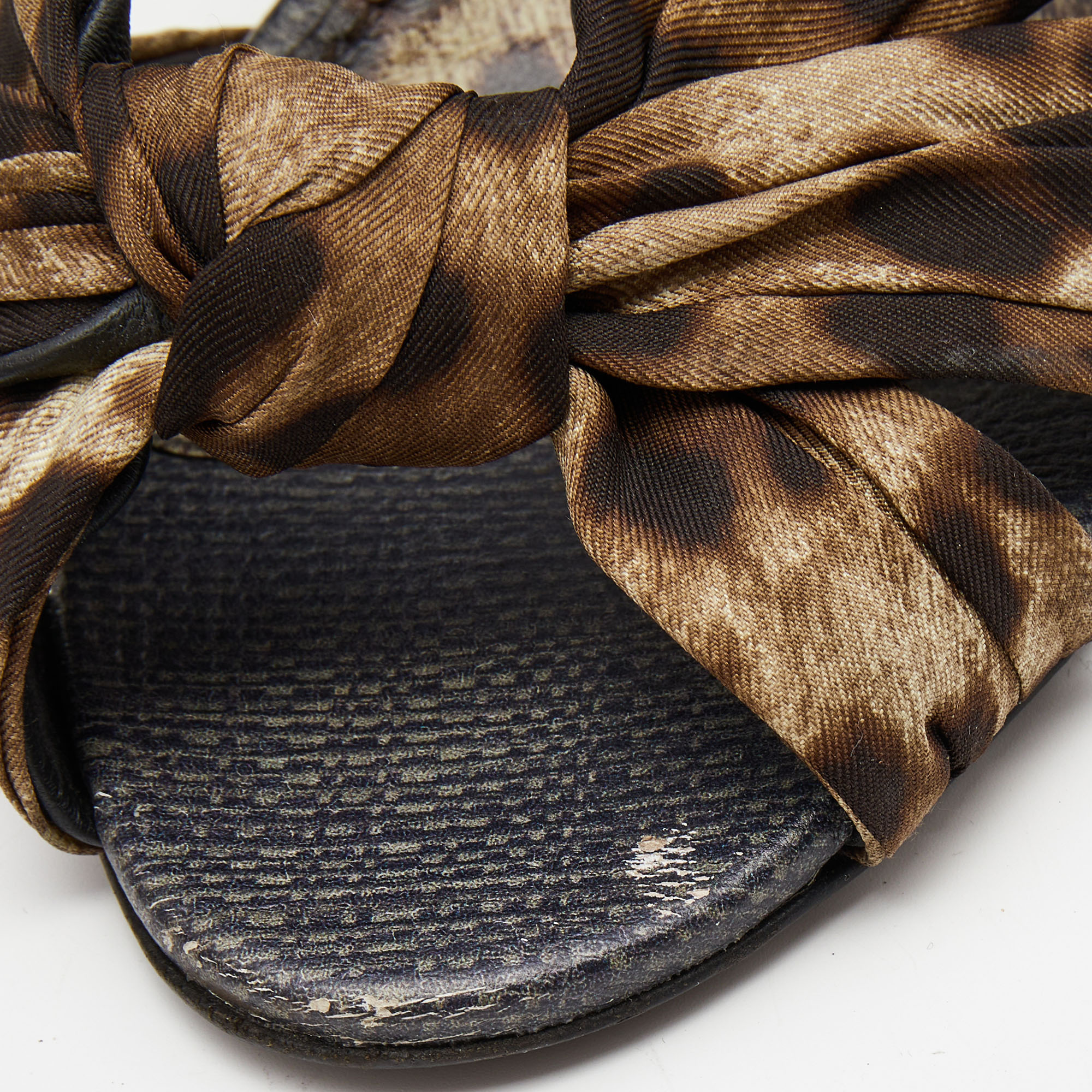 Dolce & Gabbana Brown Satin Leopard Print Fastening Ankle Tie Sandals Size 40