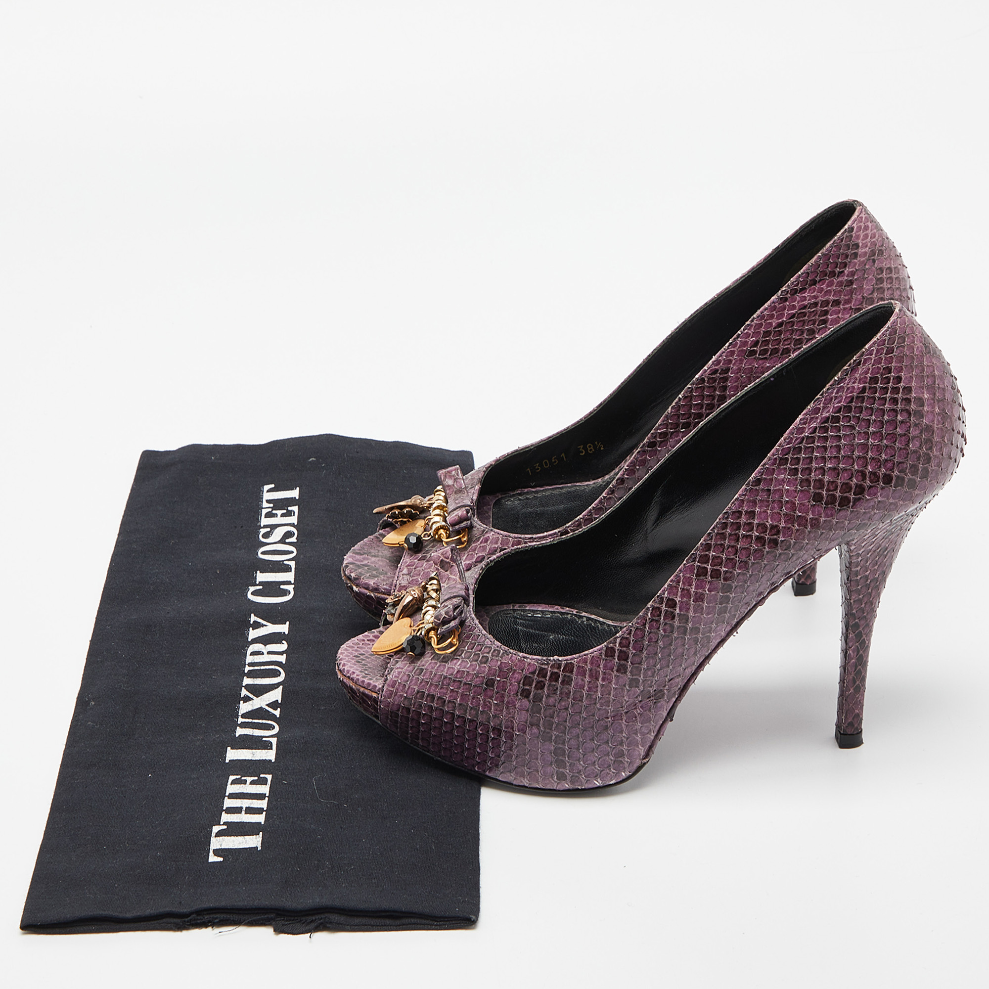 Dolce & Gabbana Purple Watersnake Leather Peep Toe Pumps Size 38.5