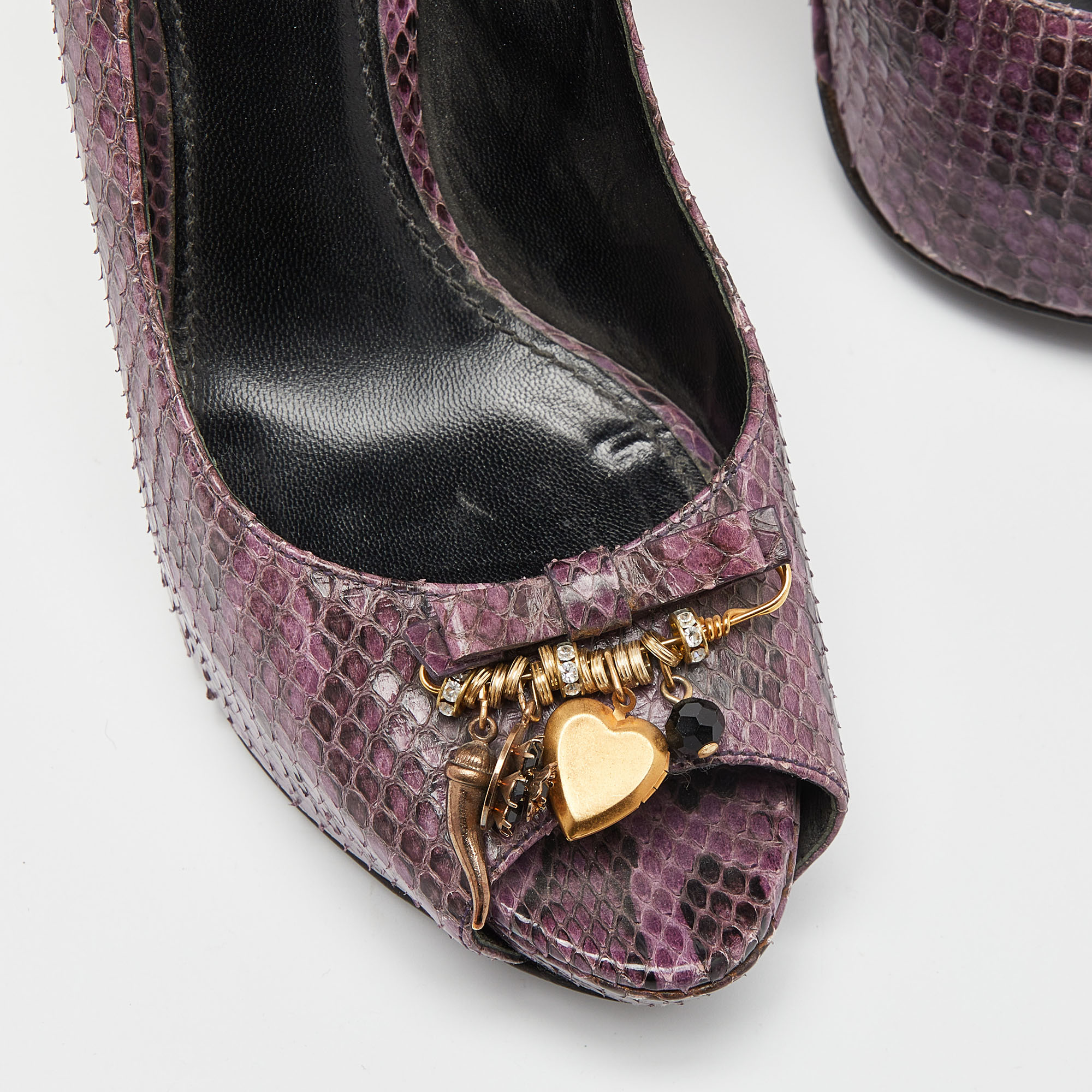 Dolce & Gabbana Purple Watersnake Leather Peep Toe Pumps Size 38.5