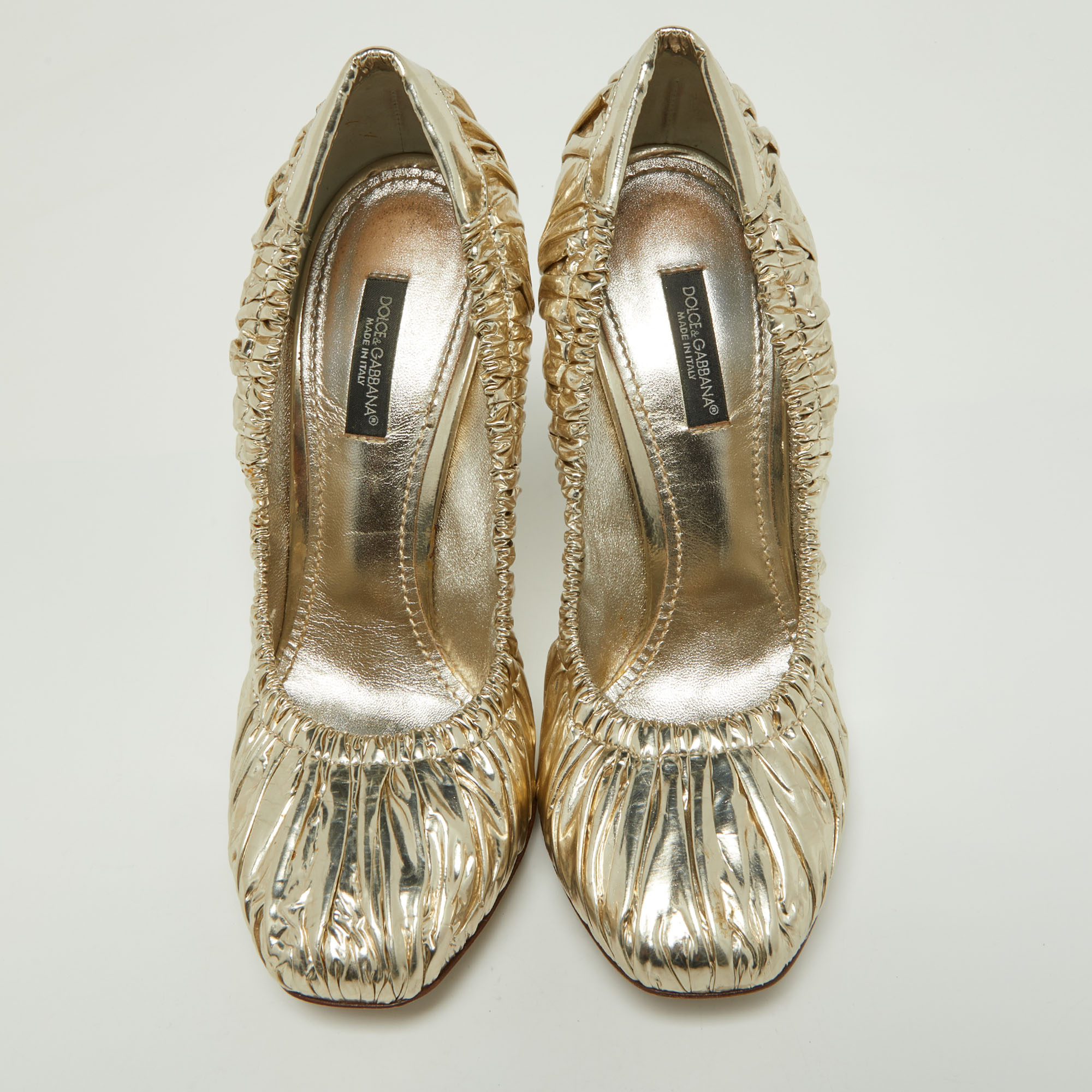 Dolce & Gabbana Gold Pleated Leather Pumps Size 37