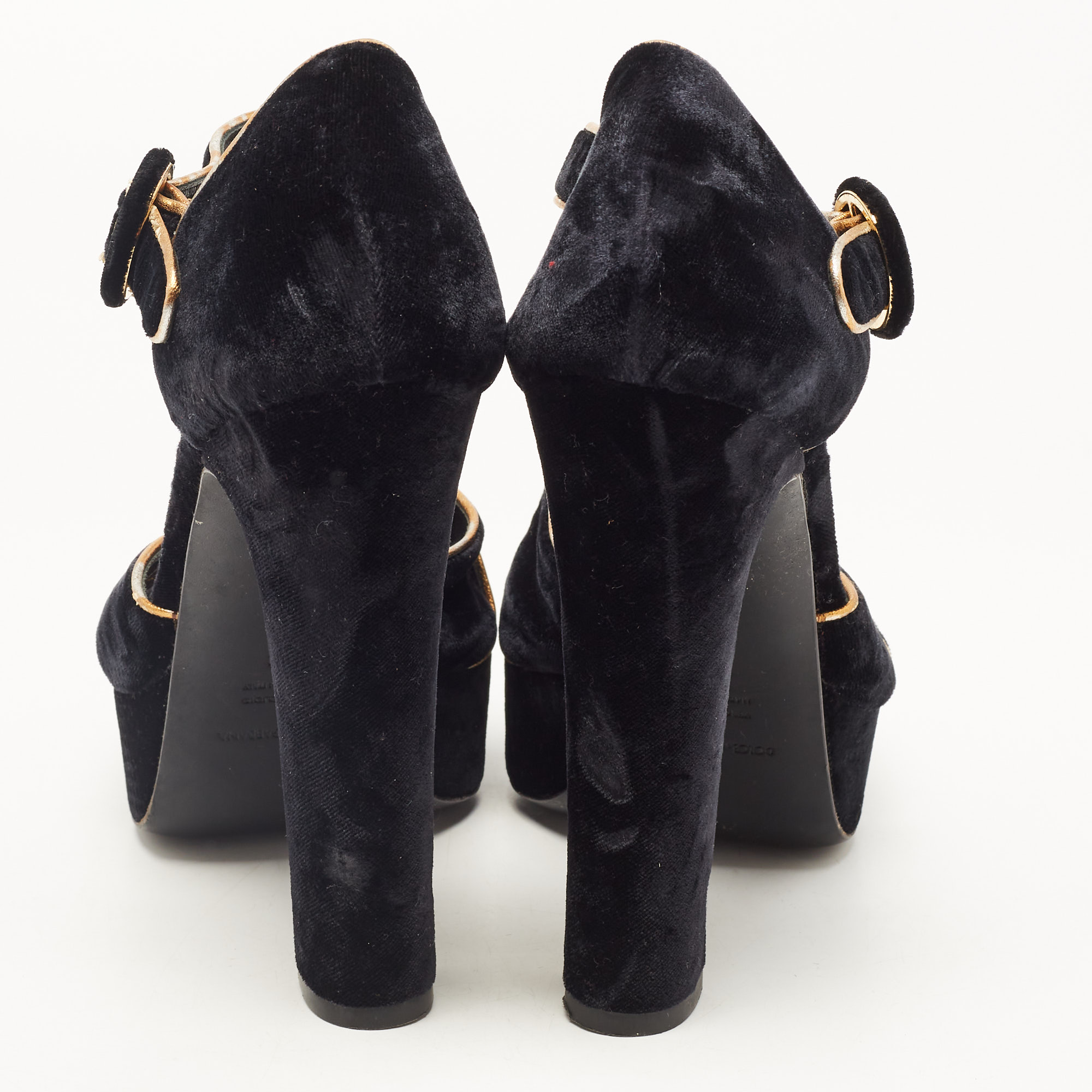 Dolce & Gabbana Black Velvet Criss Cross Platform Ankle Strap Sandals Size 40