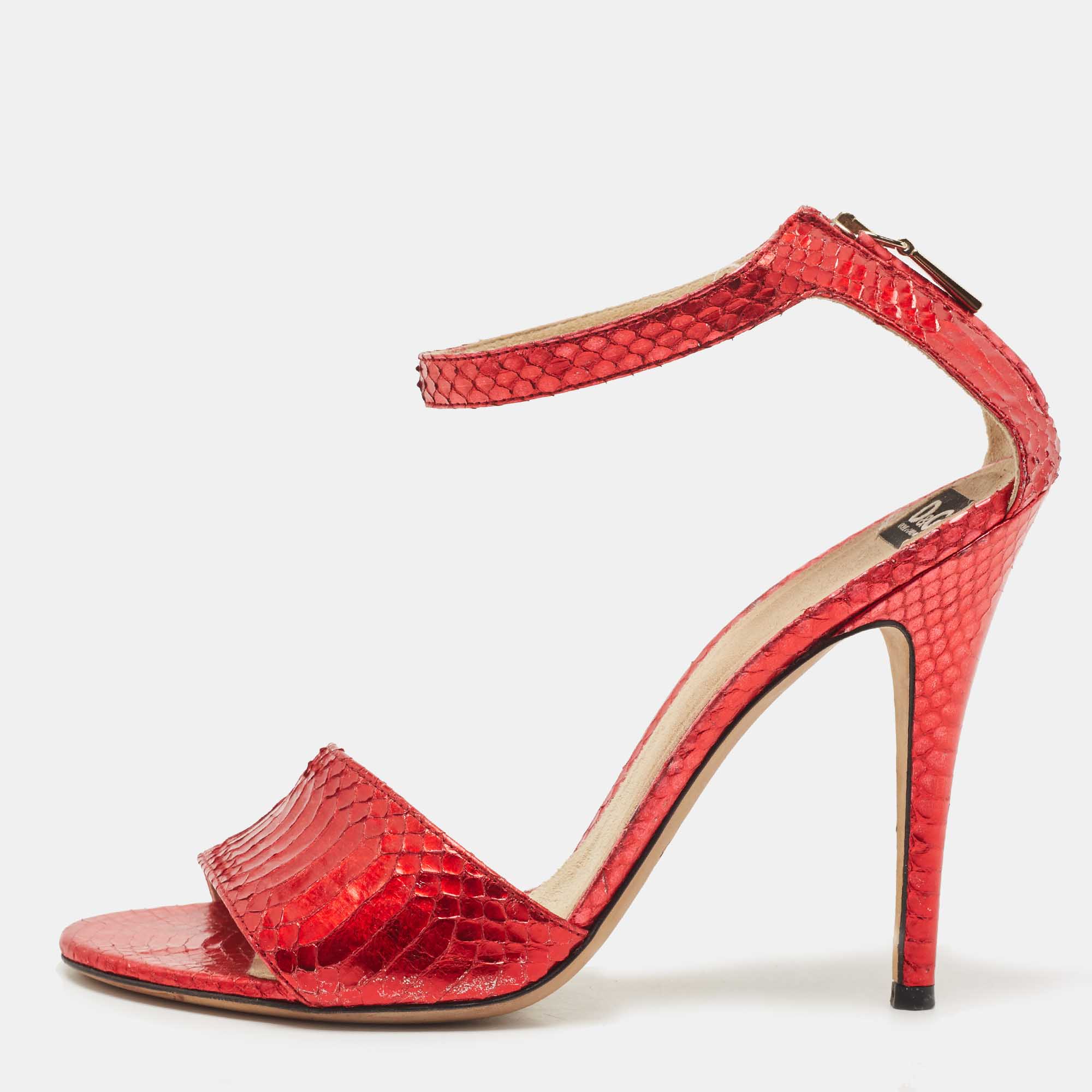 Dolce & Gabbana Red Python Leather Ankle Strap Sandals Size 39