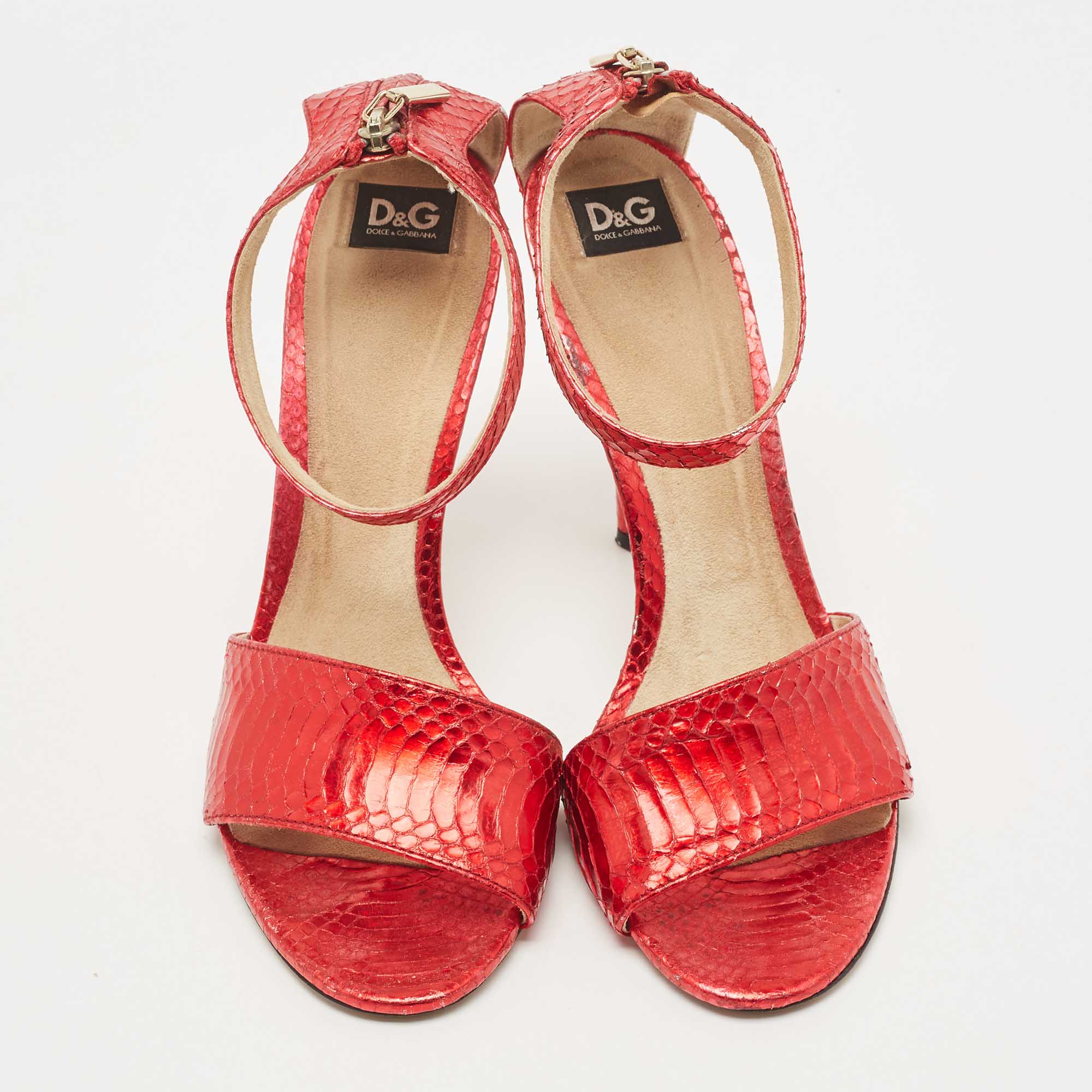 Dolce & Gabbana Red Python Leather Ankle Strap Sandals Size 39