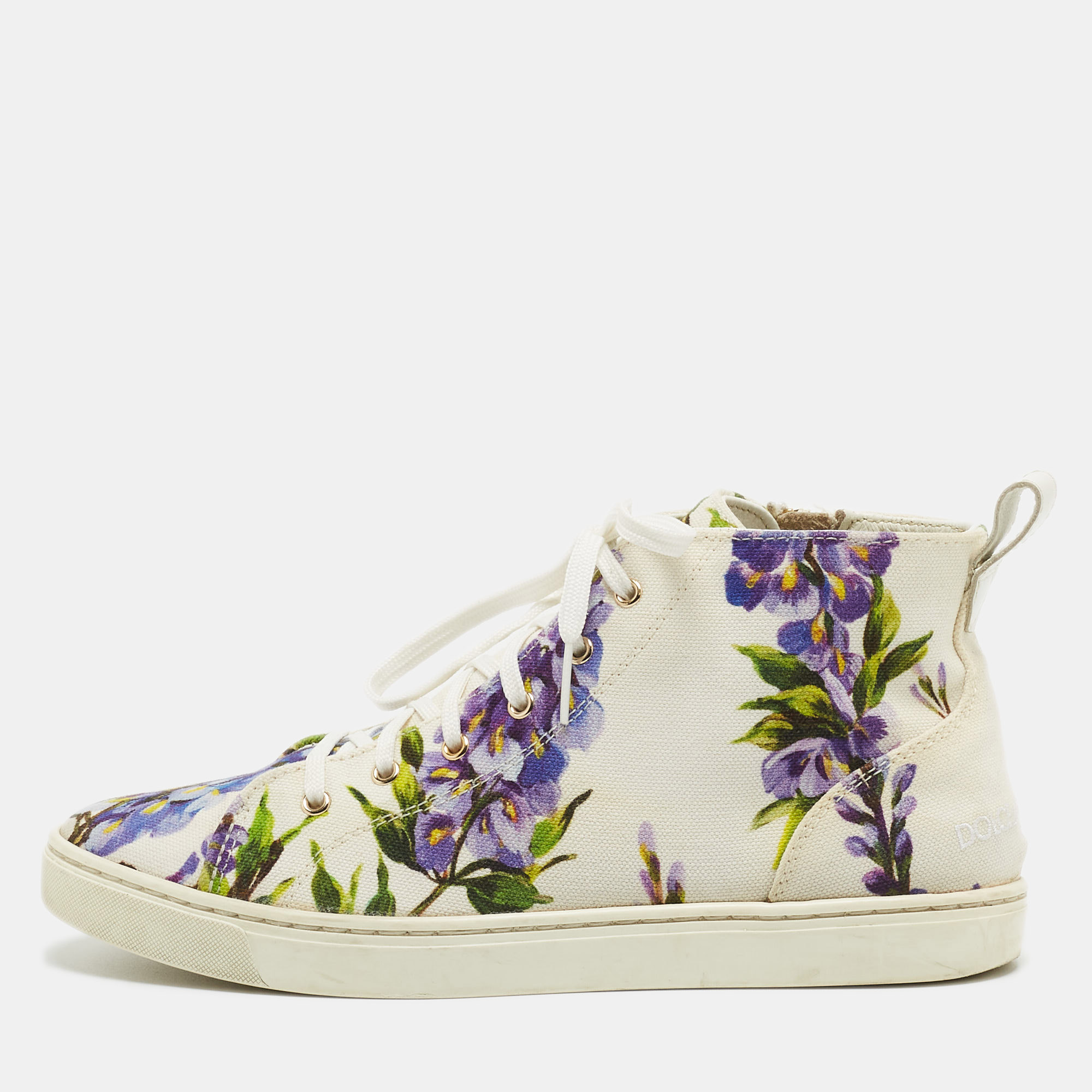 Dolce & gabbana white floral print canvas high top sneakers size 37.5