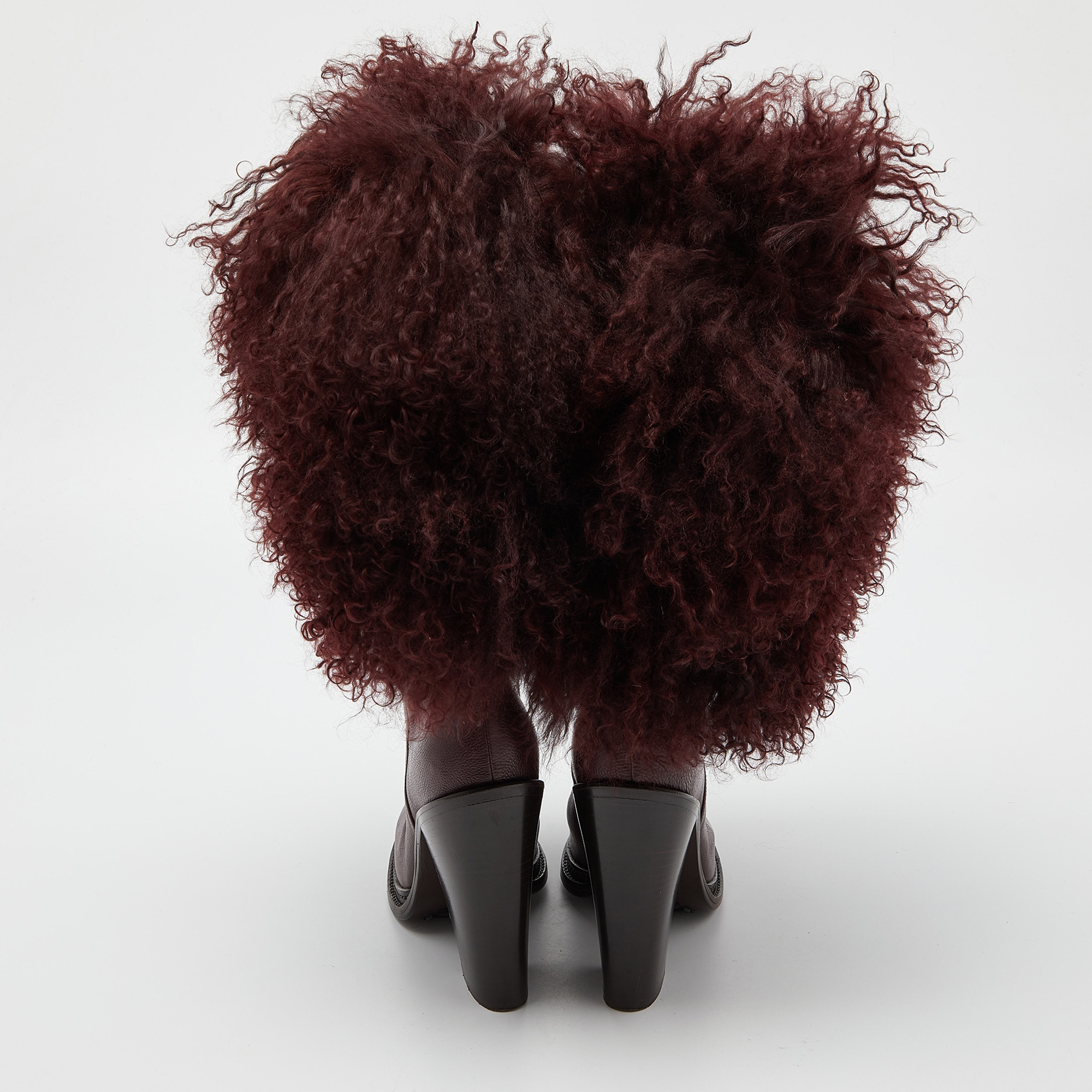 Dolce & Gabbana Burgundy Fur And Leather Calf Length Boots Size 38