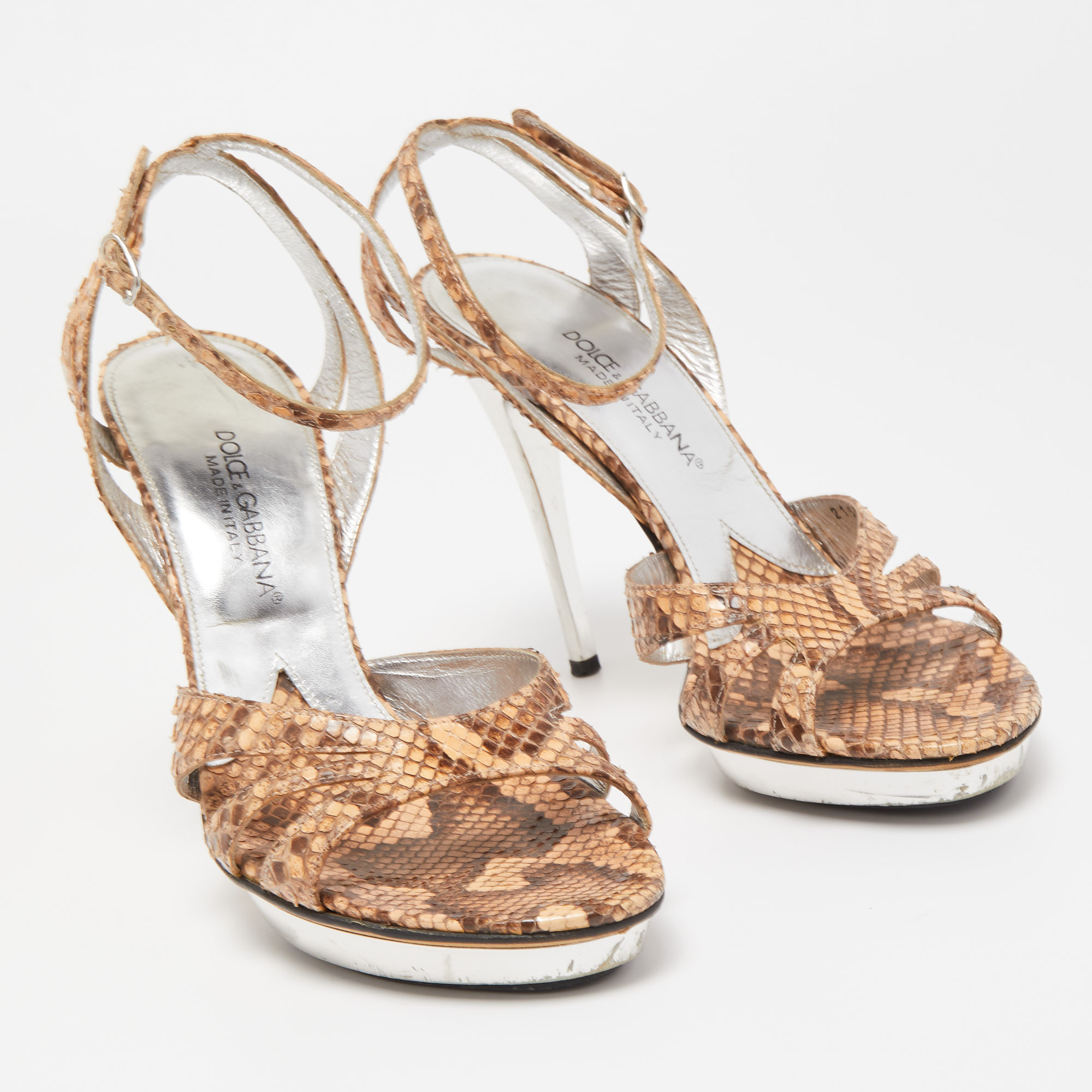 Dolce & Gabbana Beige Python Leather Ankle Strap Sandals Size 36.5