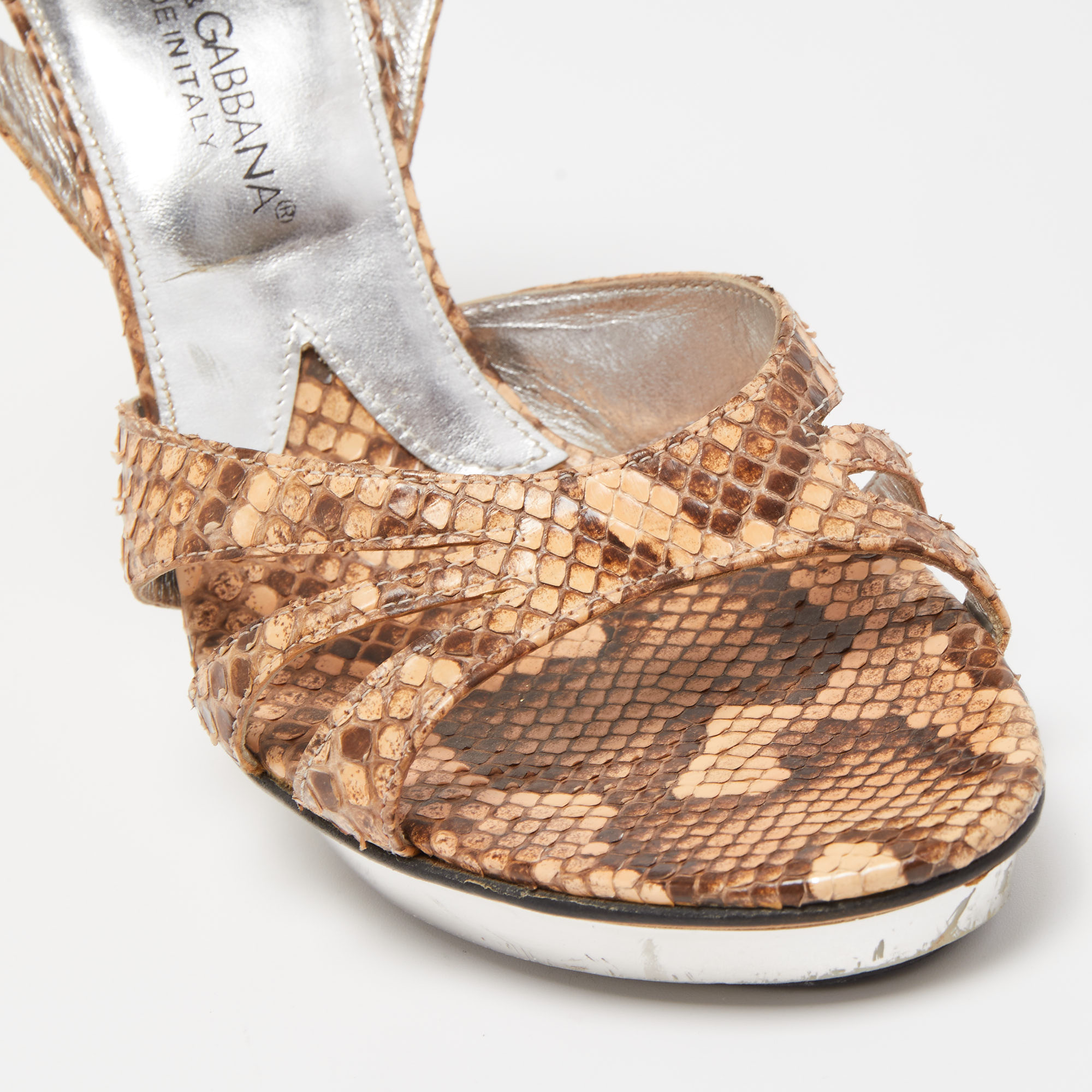 Dolce & Gabbana Beige Python Leather Ankle Strap Sandals Size 36.5