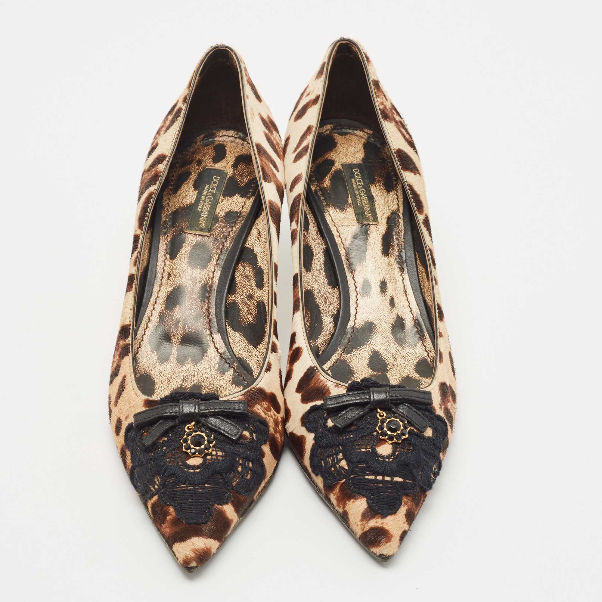Dolce & Gabbana Brown Calf Hair Leopard Print Pointed Pumps Size 37