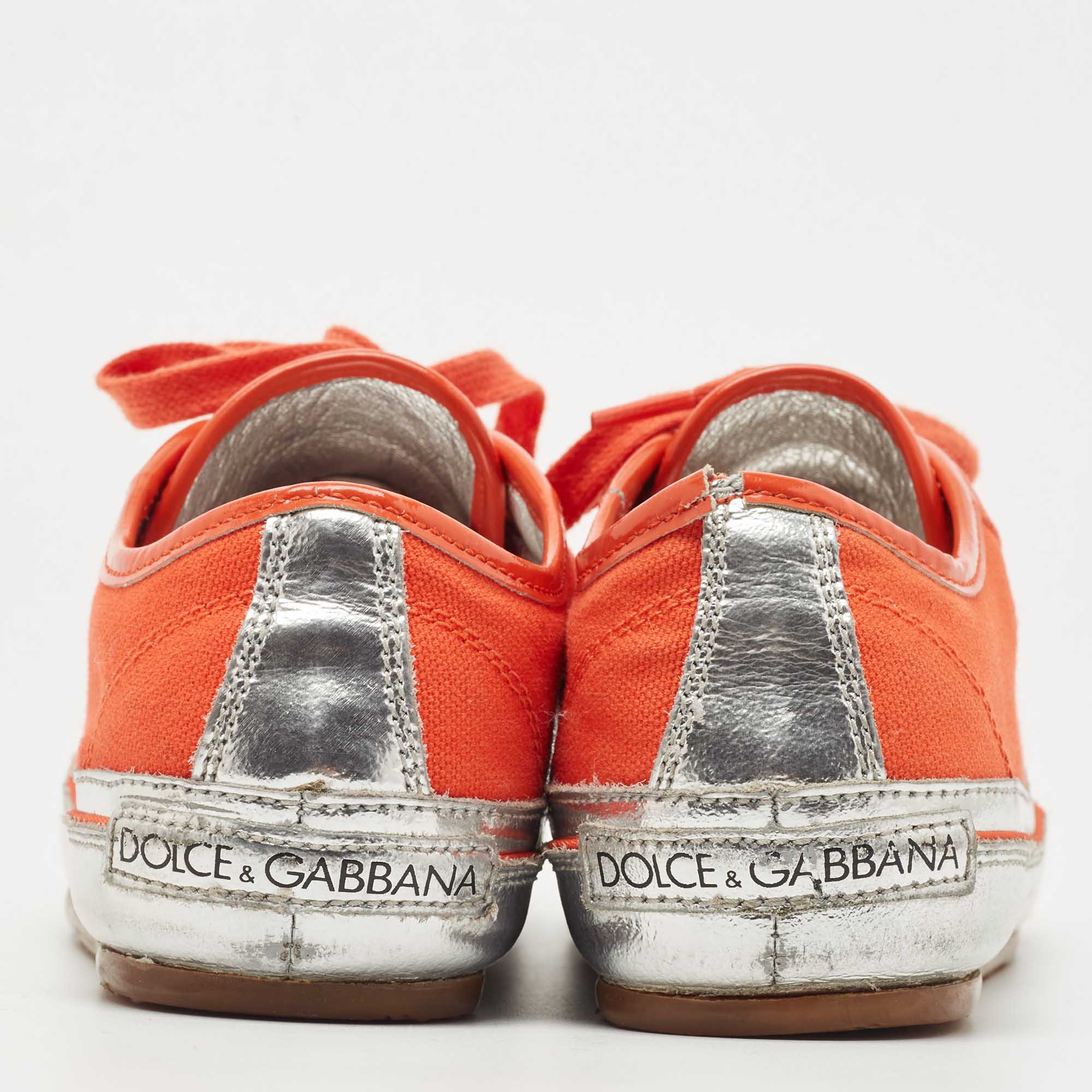 Dolce & Gabbana Orange/Silver Canvas And Leather Sneakers Size 37