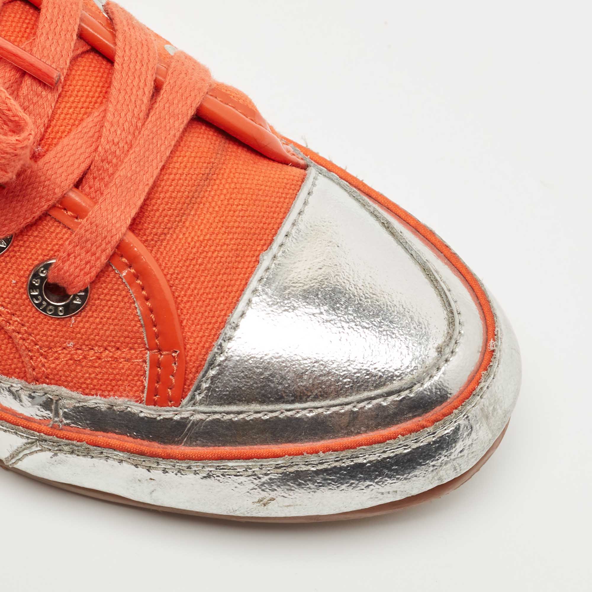 Dolce & Gabbana Orange/Silver Canvas And Leather Sneakers Size 37