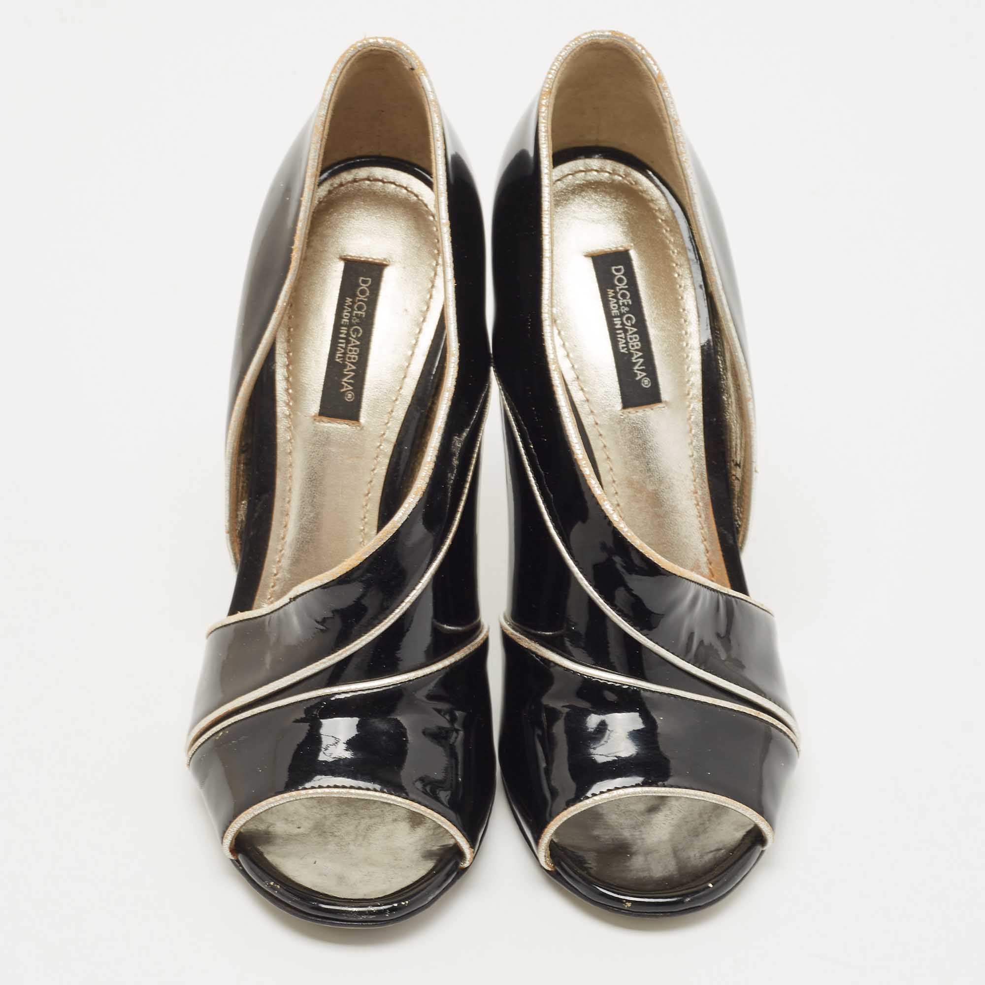 Dolce & Gabbana Black Patent Leather Peep Toe D'orsay Pumps Size 36