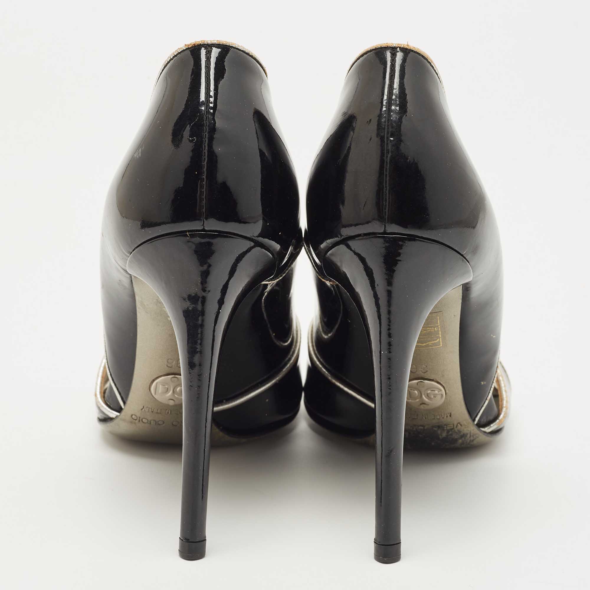Dolce & Gabbana Black Patent Leather Peep Toe D'orsay Pumps Size 36