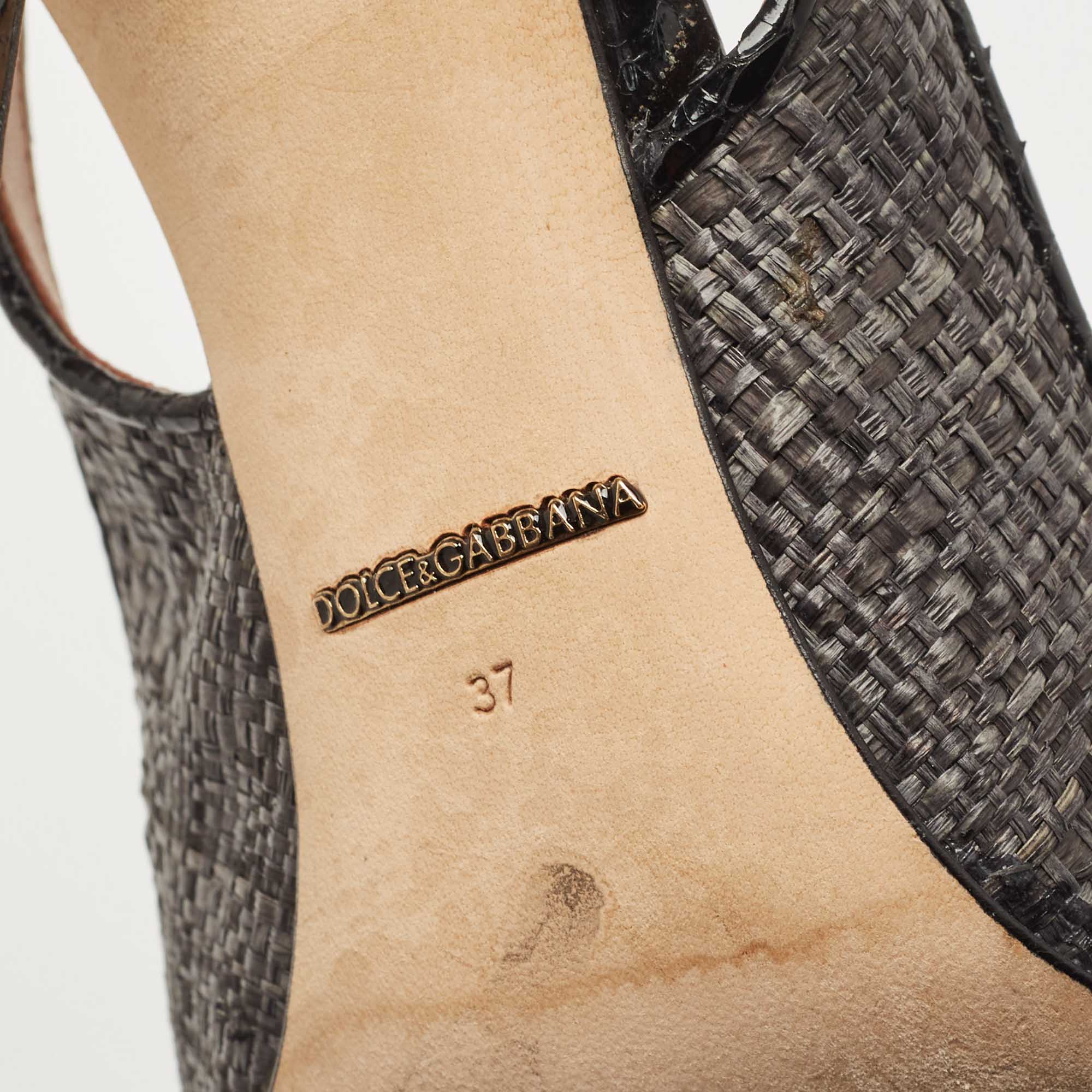 Dolce & Gabbana Black Raffia Pom Pom Detail Tie Up Pumps Size 37