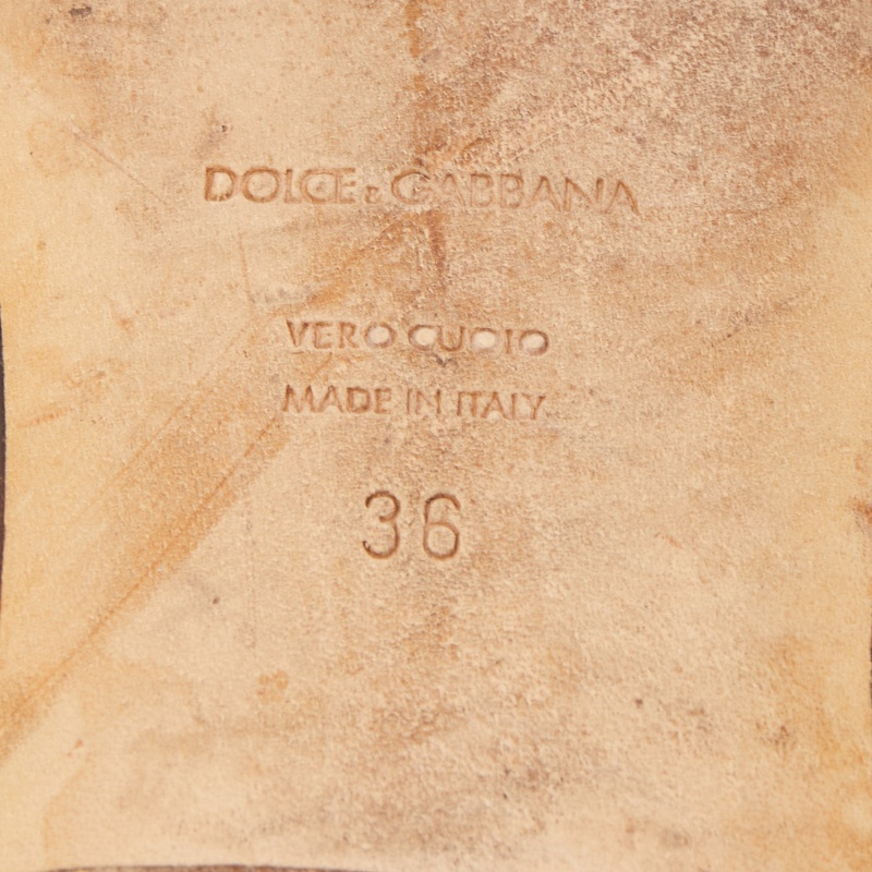 Dolce & Gabbana Gold Lizard Embossed Leather Flat Slides Size 36